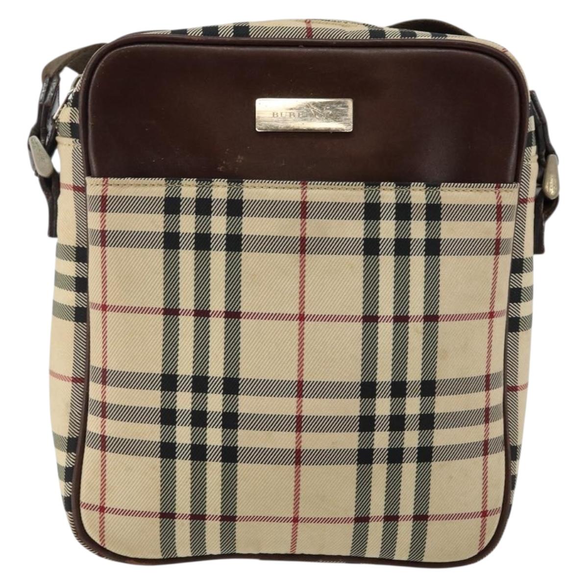 BURBERRY Nova Check Shoulder Bag Canvas Beige Silver Auth hk3087
