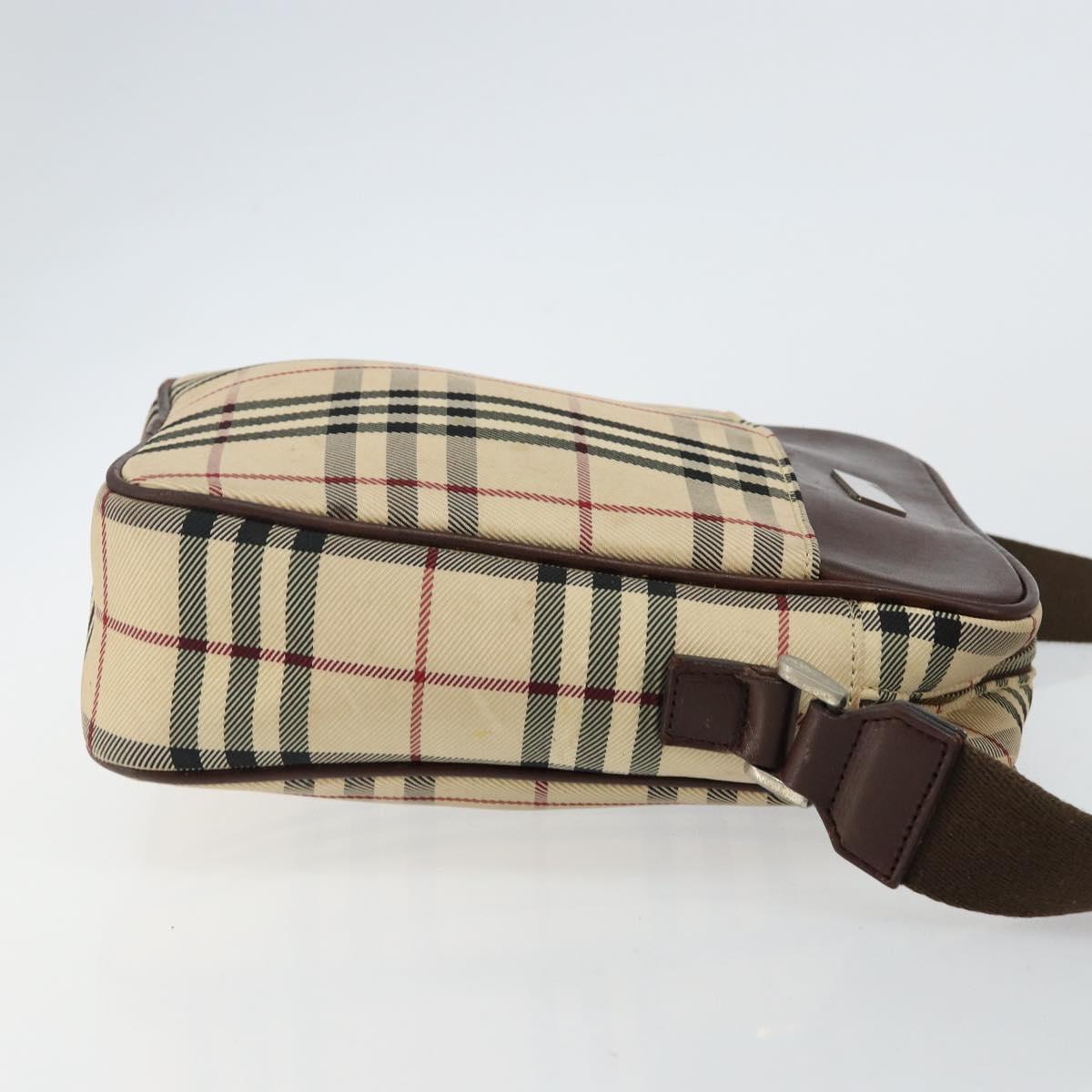 BURBERRY Nova Check Shoulder Bag Canvas Beige Silver Auth hk3087