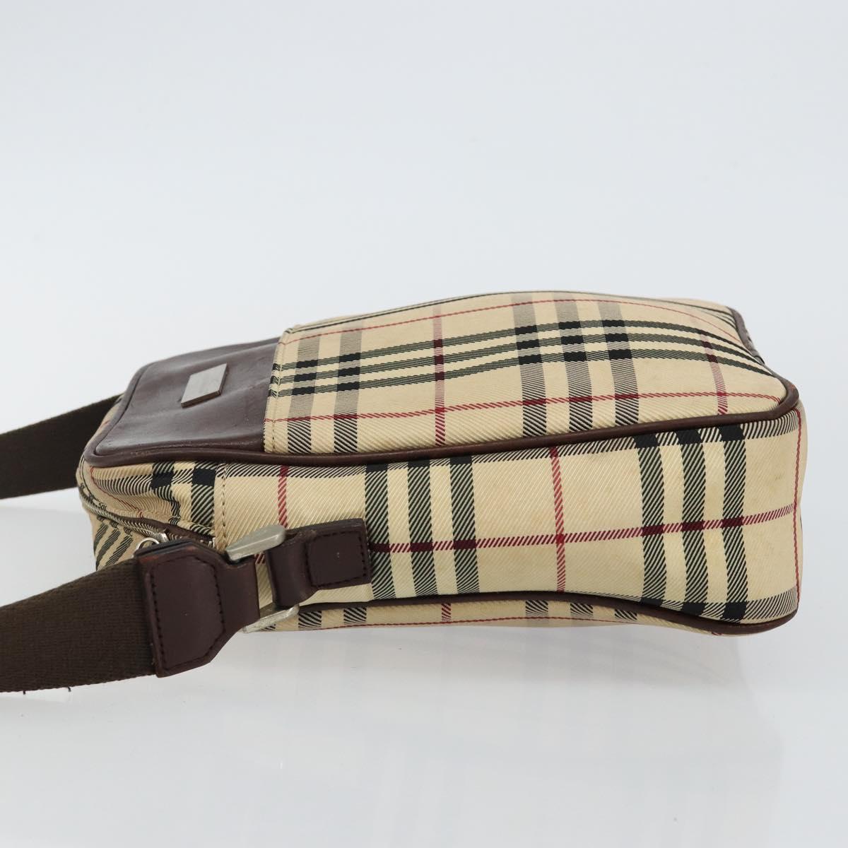 BURBERRY Nova Check Shoulder Bag Canvas Beige Silver Auth hk3087