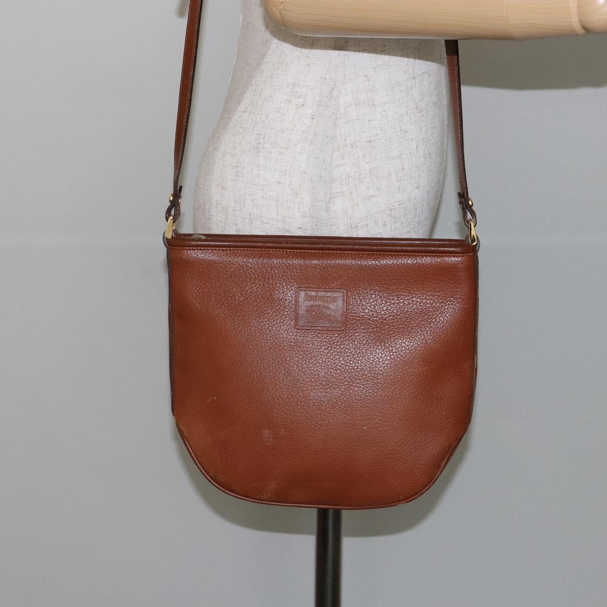 Burberrys Shoulder Bag Leather Brown Gold Auth hk3089