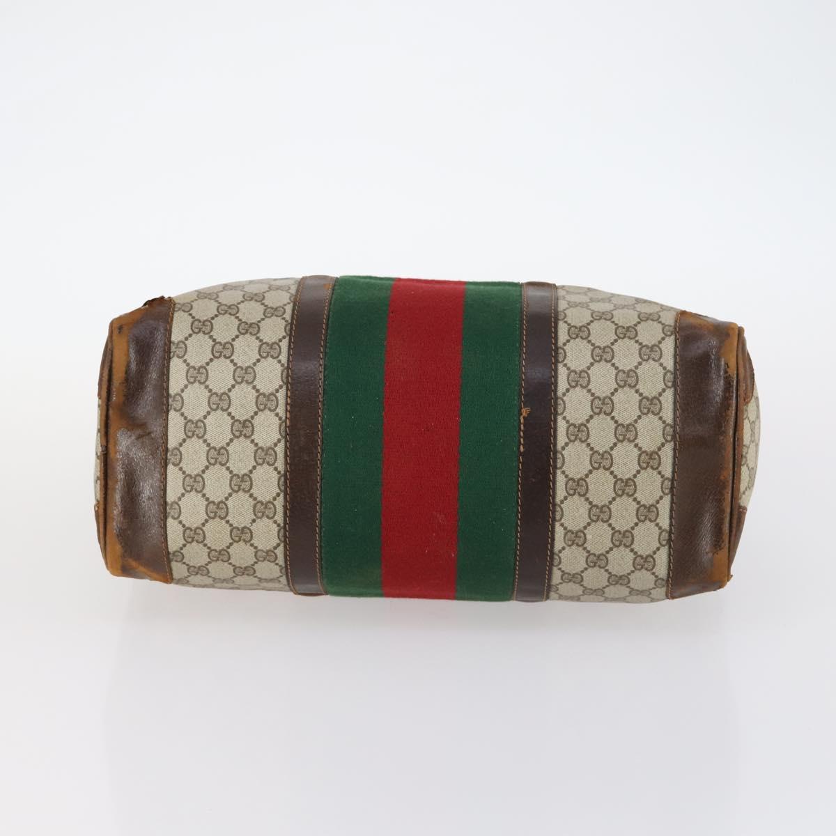 GUCCI GG Supreme Web Sherry Line Boston Bag PVC Beige Gold Red Auth hk3095