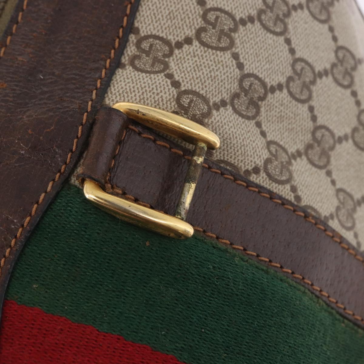 GUCCI GG Supreme Web Sherry Line Boston Bag PVC Beige Gold Red Auth hk3095