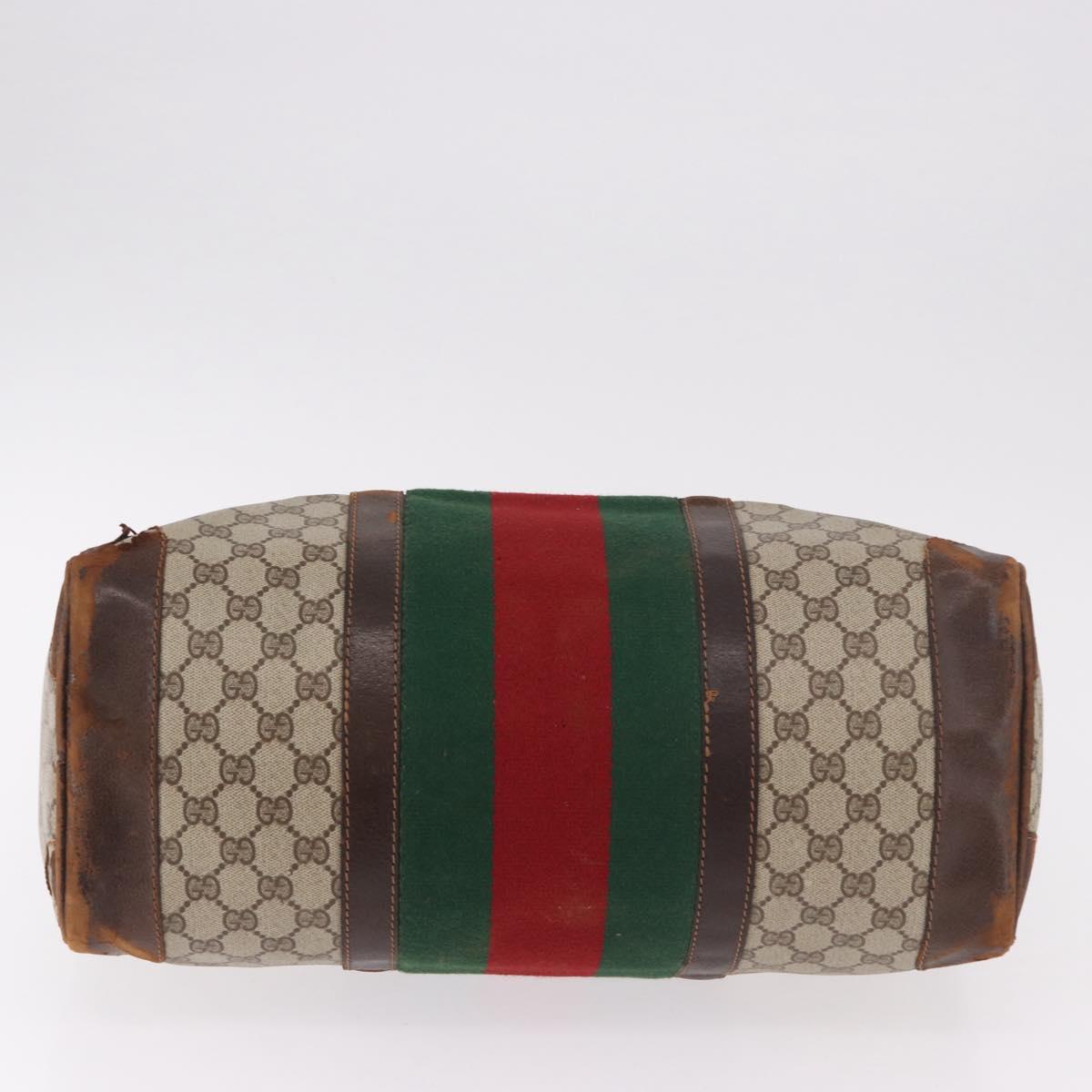 GUCCI GG Supreme Web Sherry Line Boston Bag PVC Beige Gold Red Auth hk3095