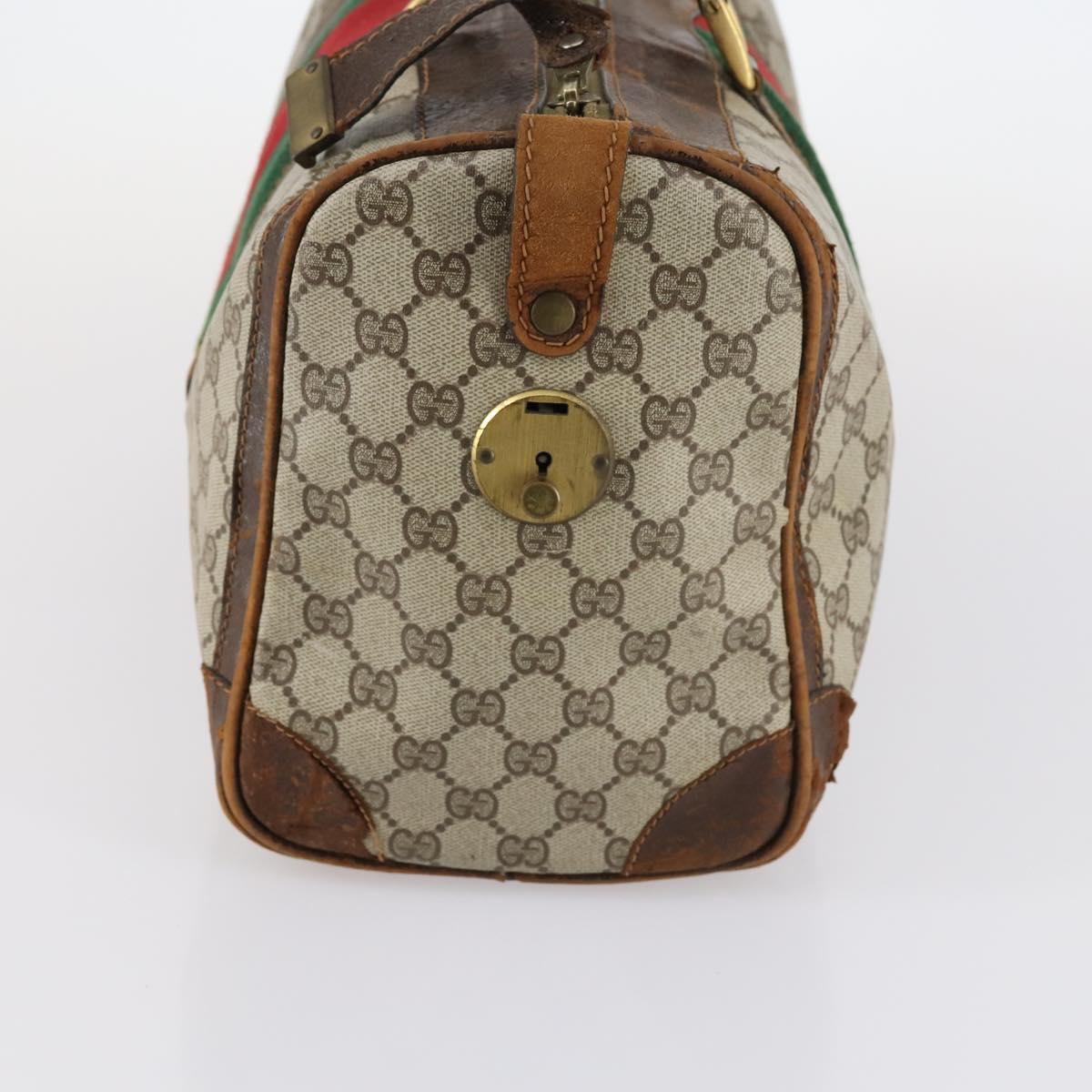 GUCCI GG Supreme Web Sherry Line Boston Bag PVC Beige Gold Red Auth hk3095