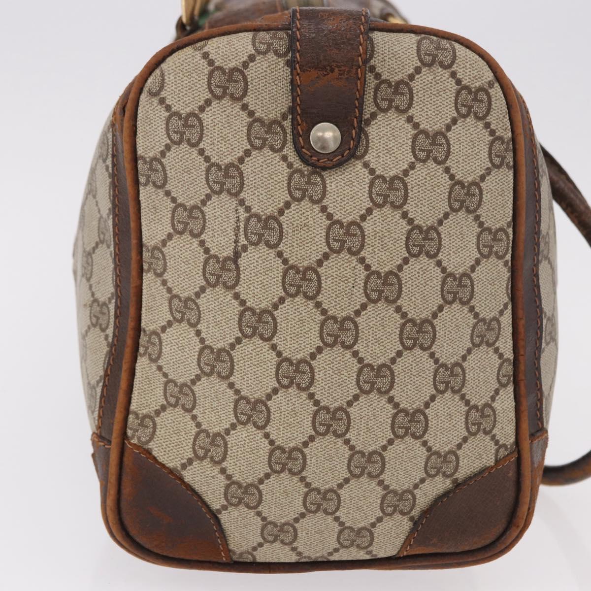 GUCCI GG Supreme Web Sherry Line Boston Bag PVC Beige Gold Red Auth hk3095