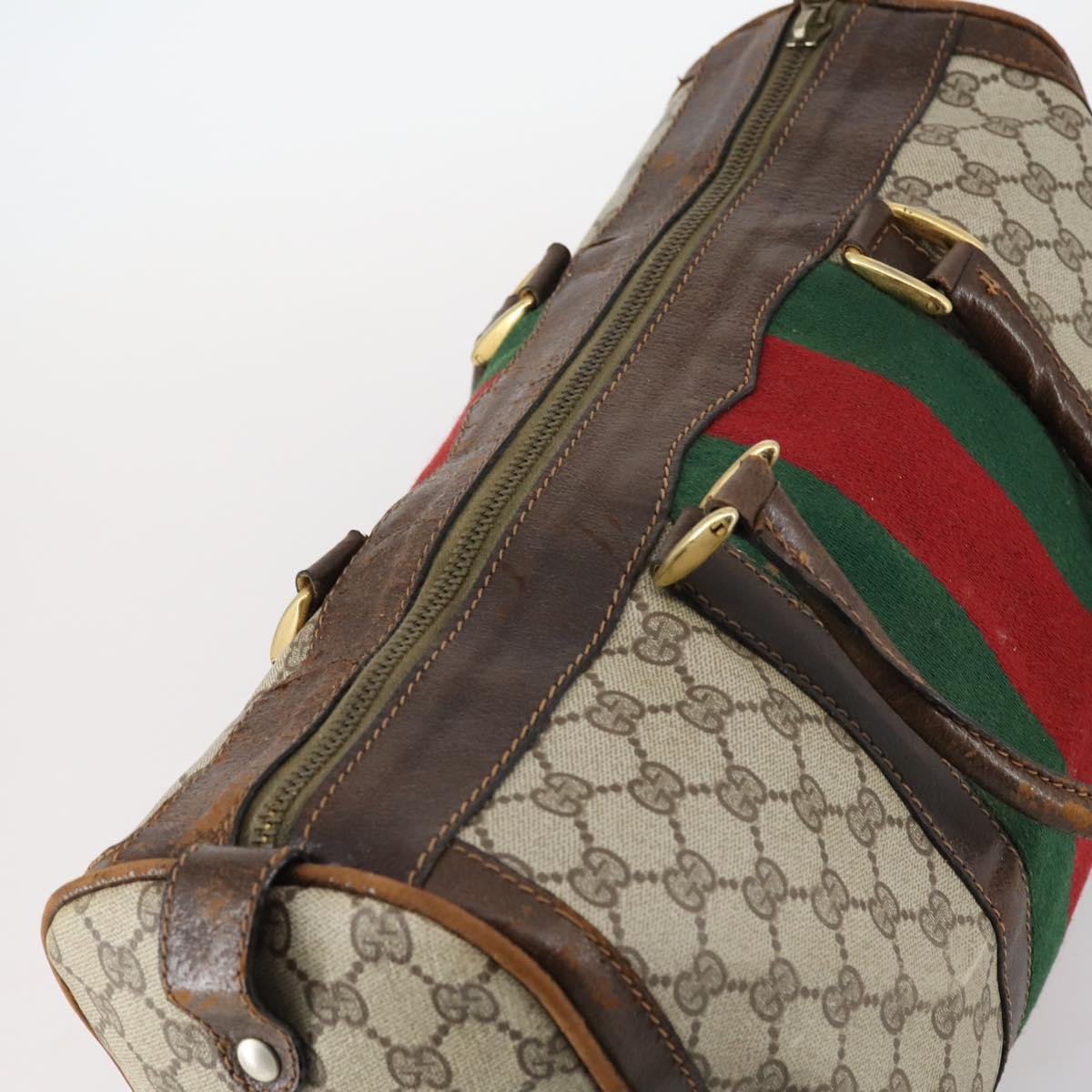 GUCCI GG Supreme Web Sherry Line Boston Bag PVC Beige Gold Red Auth hk3095