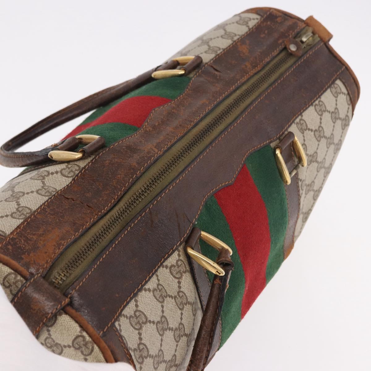 GUCCI GG Supreme Web Sherry Line Boston Bag PVC Beige Gold Red Auth hk3095