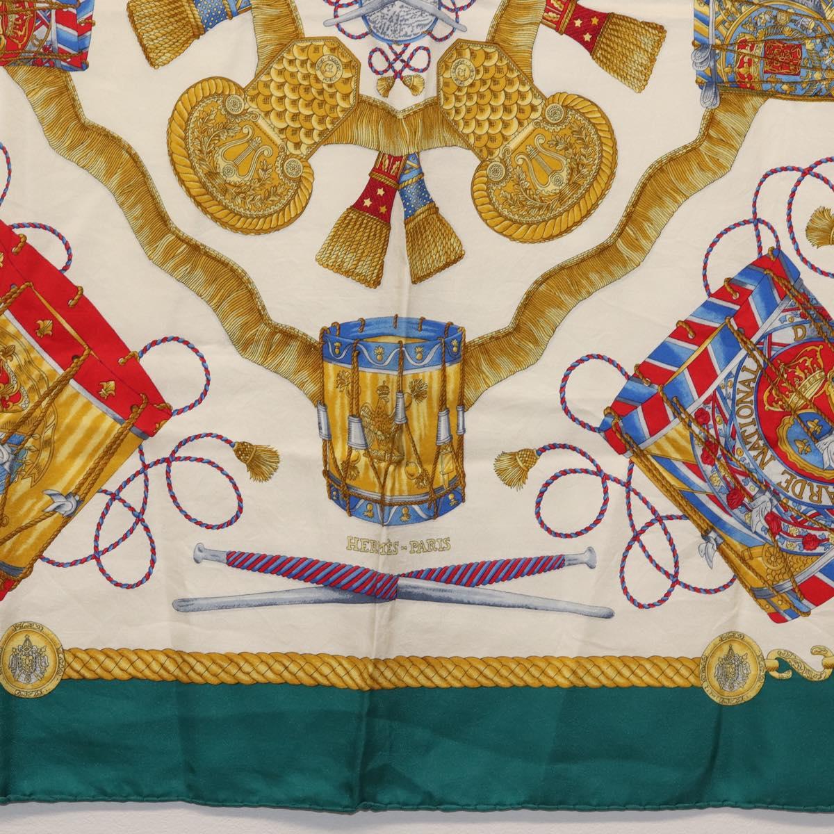 HERMES Carre 90 Scarf ""LES TAMBOURS"" Silk Green Auth hk3098