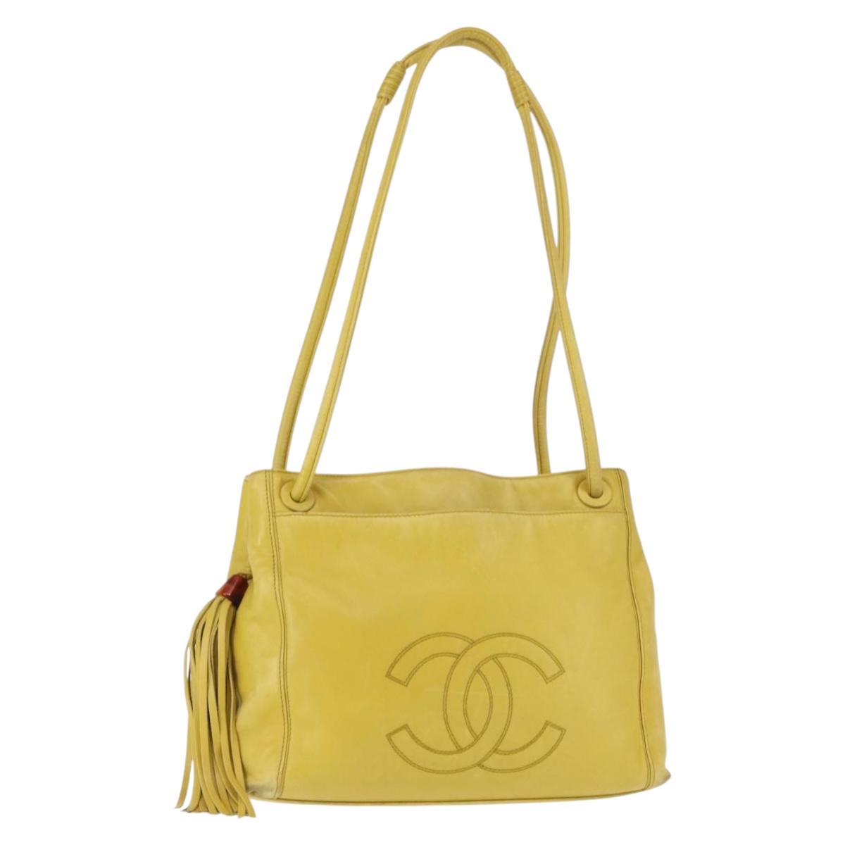 CHANEL COCO Mark Shoulder Bag Leather Yellow CC Auth hk3101