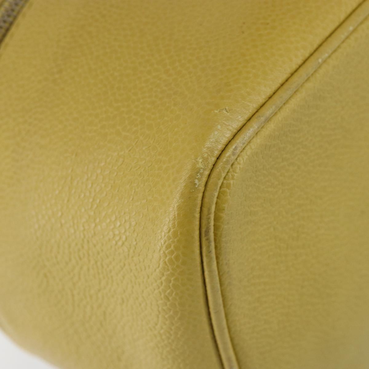 CHANEL COCO Mark Vanity Hand Bag Caviar Skin Yellow Gold CC Auth hk3102