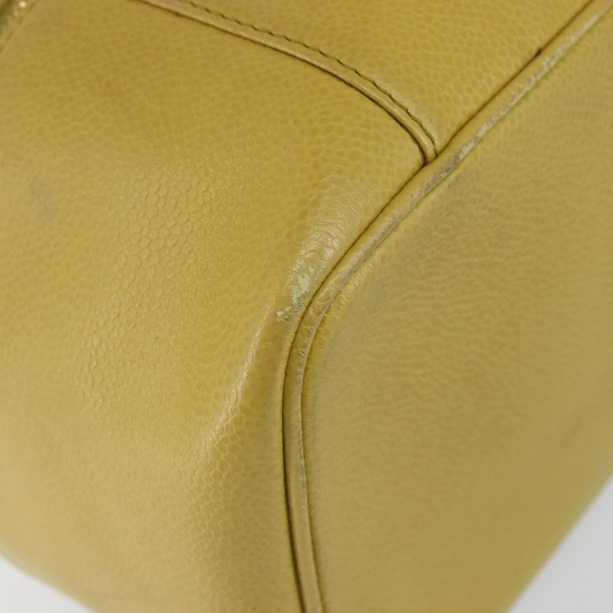 CHANEL COCO Mark Vanity Hand Bag Caviar Skin Yellow Gold CC Auth hk3102
