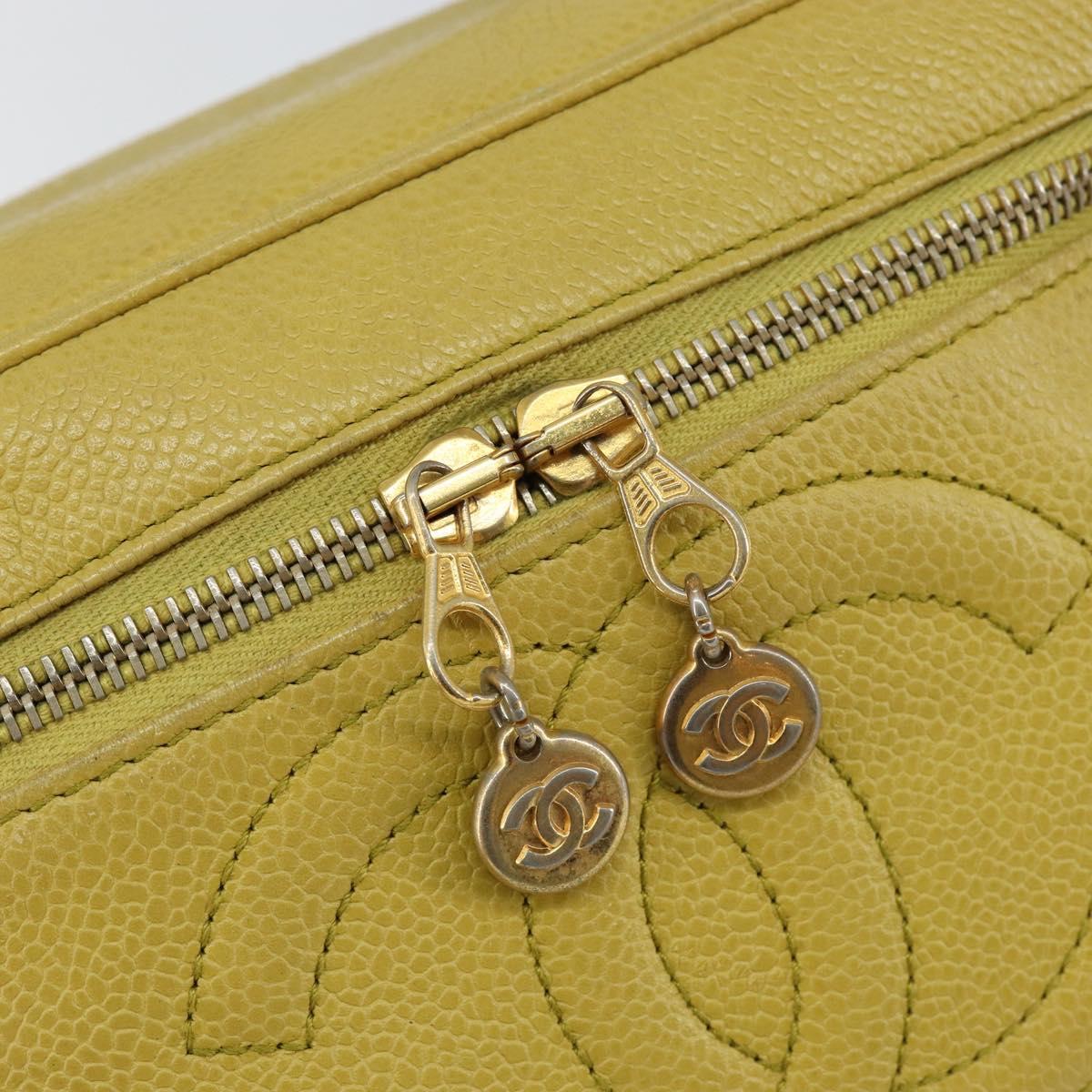 CHANEL COCO Mark Vanity Hand Bag Caviar Skin Yellow Gold CC Auth hk3102