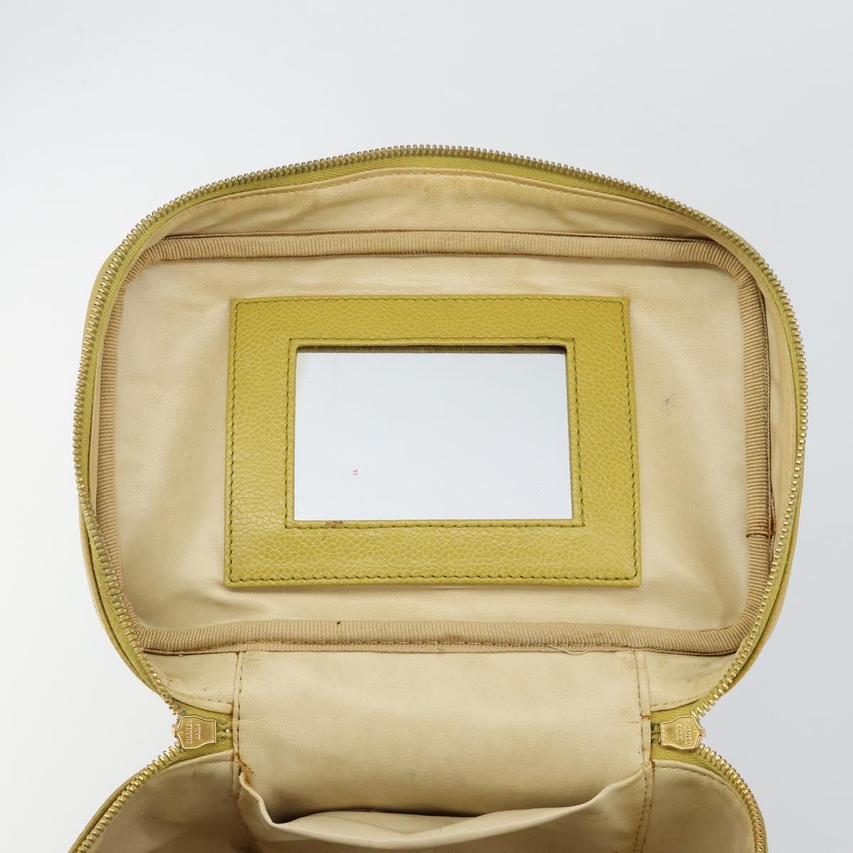 CHANEL COCO Mark Vanity Hand Bag Caviar Skin Yellow Gold CC Auth hk3102