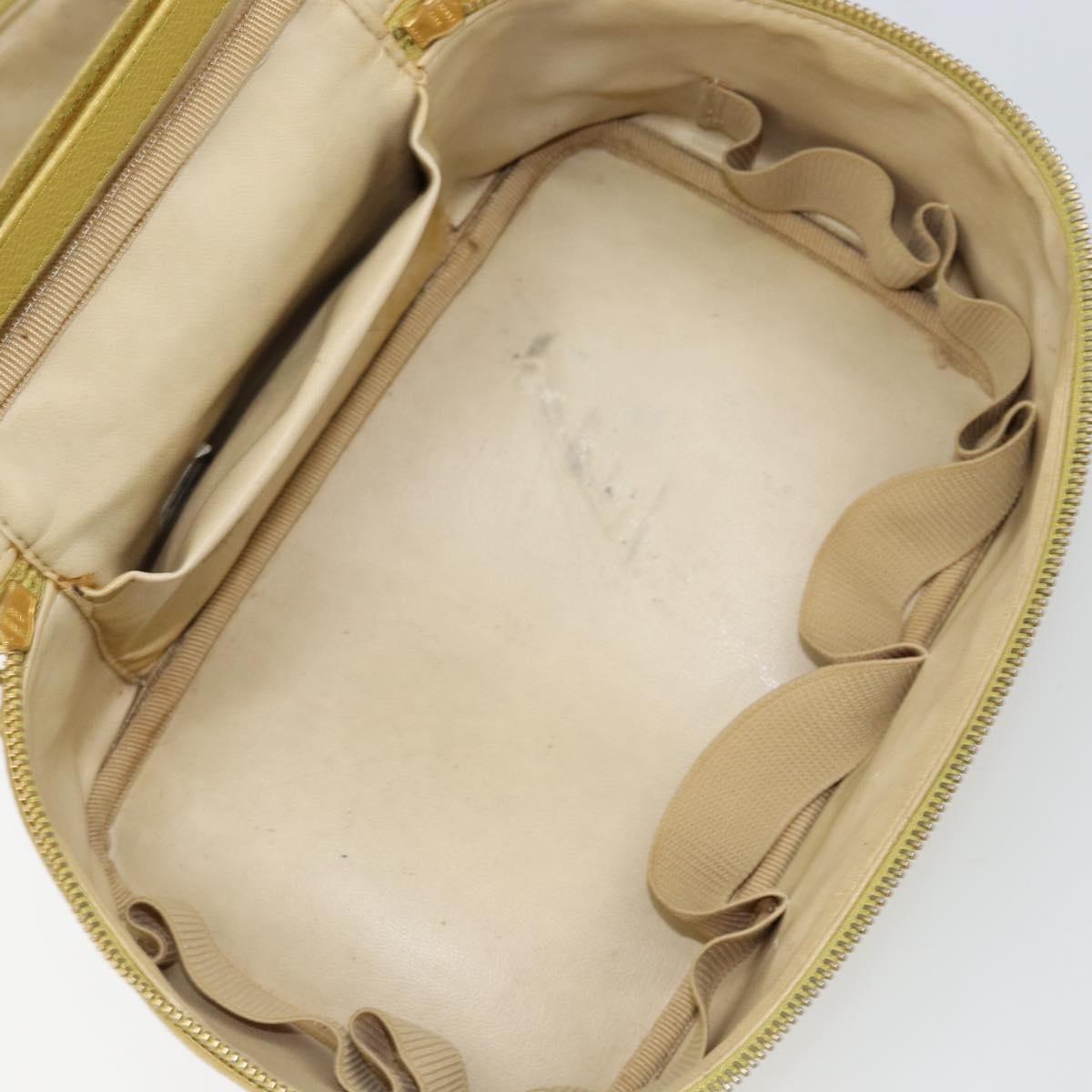 CHANEL COCO Mark Vanity Hand Bag Caviar Skin Yellow Gold CC Auth hk3102