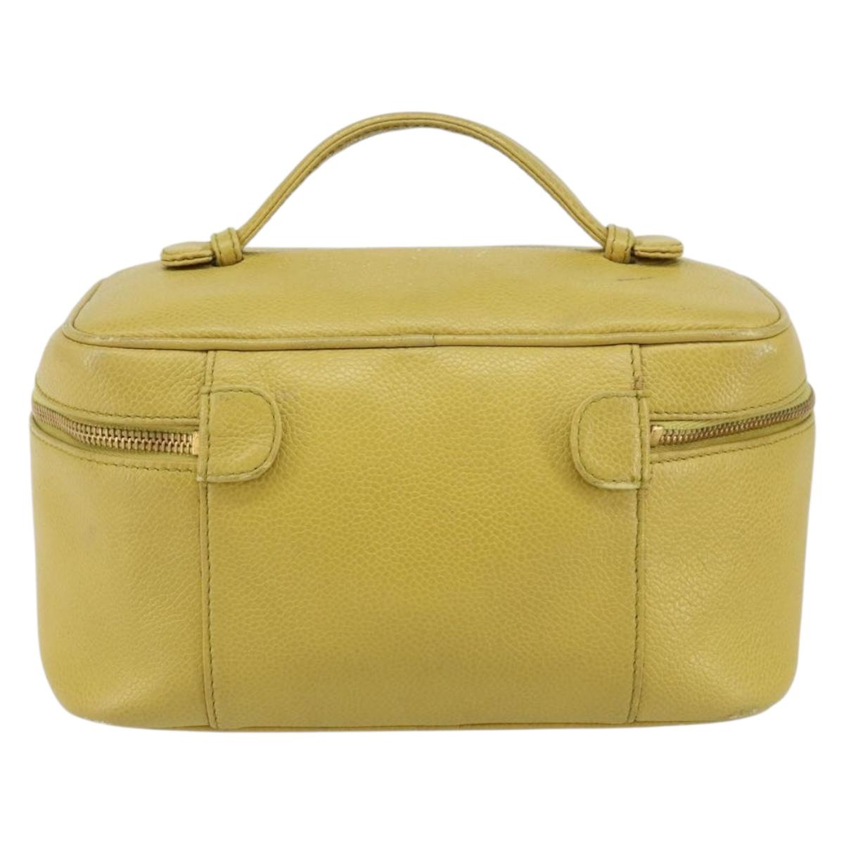 CHANEL COCO Mark Vanity Hand Bag Caviar Skin Yellow Gold CC Auth hk3102