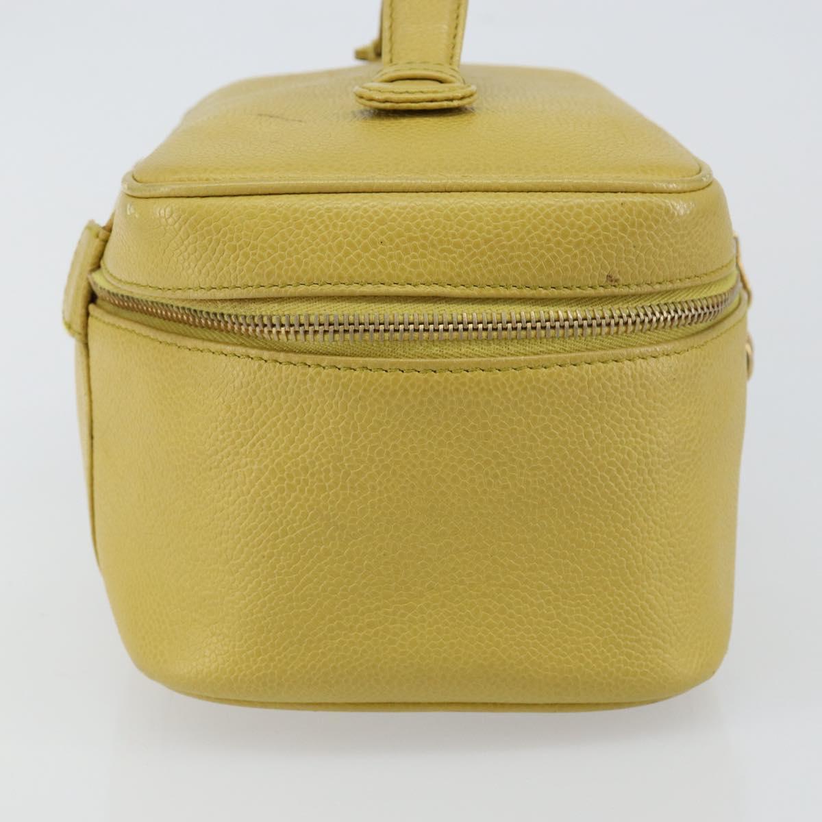CHANEL COCO Mark Vanity Hand Bag Caviar Skin Yellow Gold CC Auth hk3102