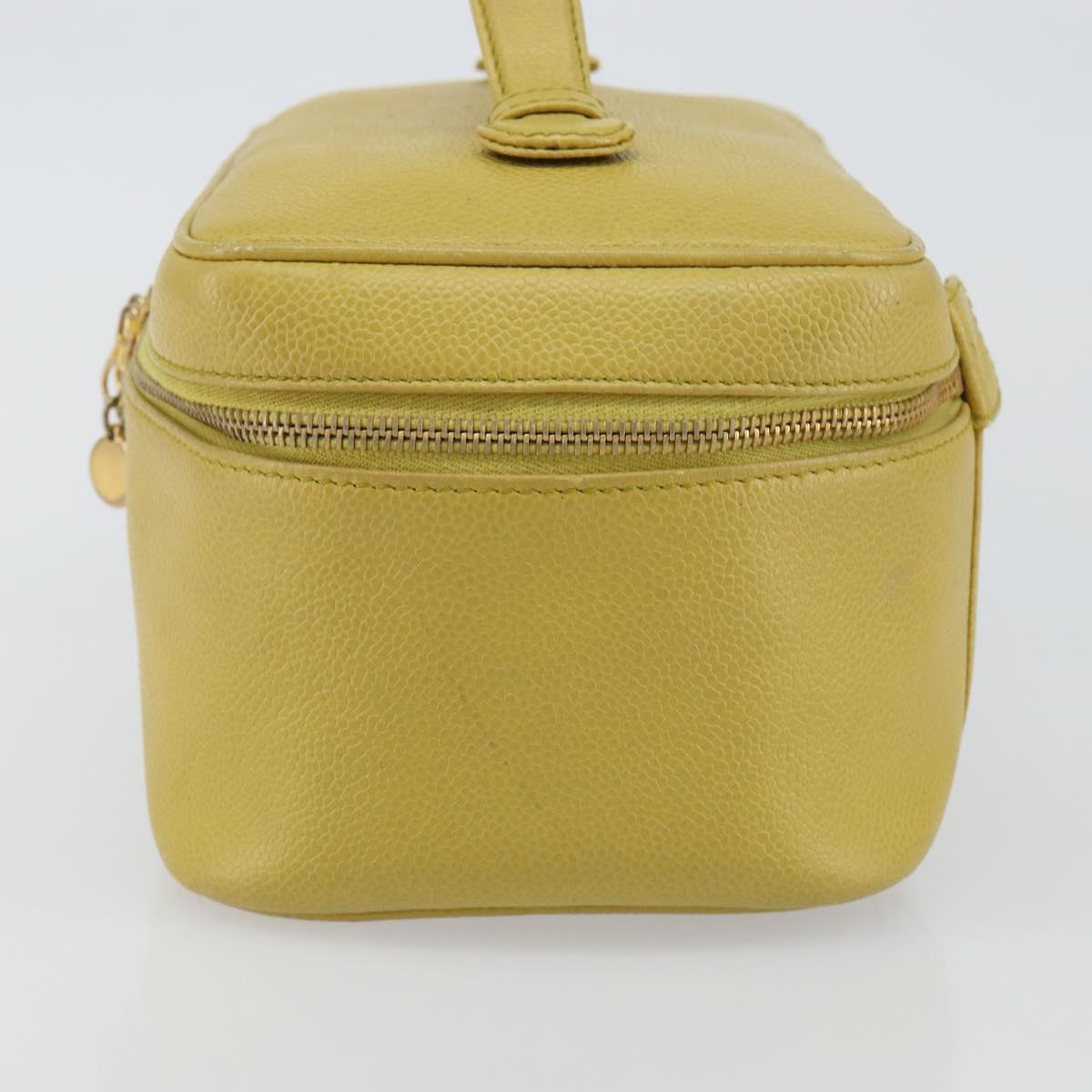 CHANEL COCO Mark Vanity Hand Bag Caviar Skin Yellow Gold CC Auth hk3102
