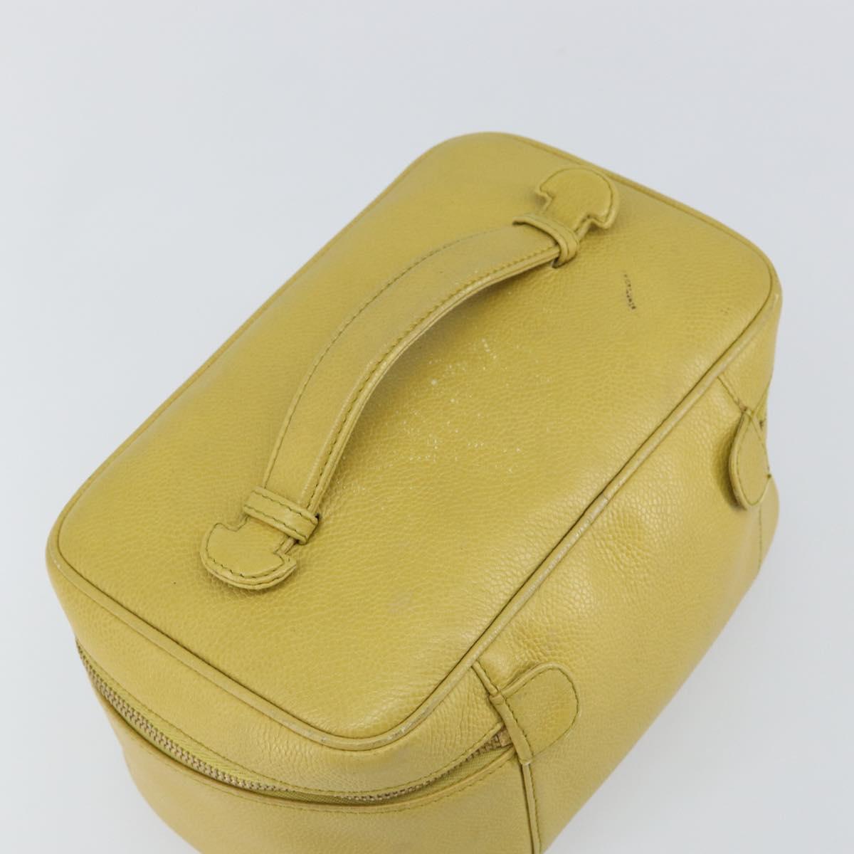 CHANEL COCO Mark Vanity Hand Bag Caviar Skin Yellow Gold CC Auth hk3102