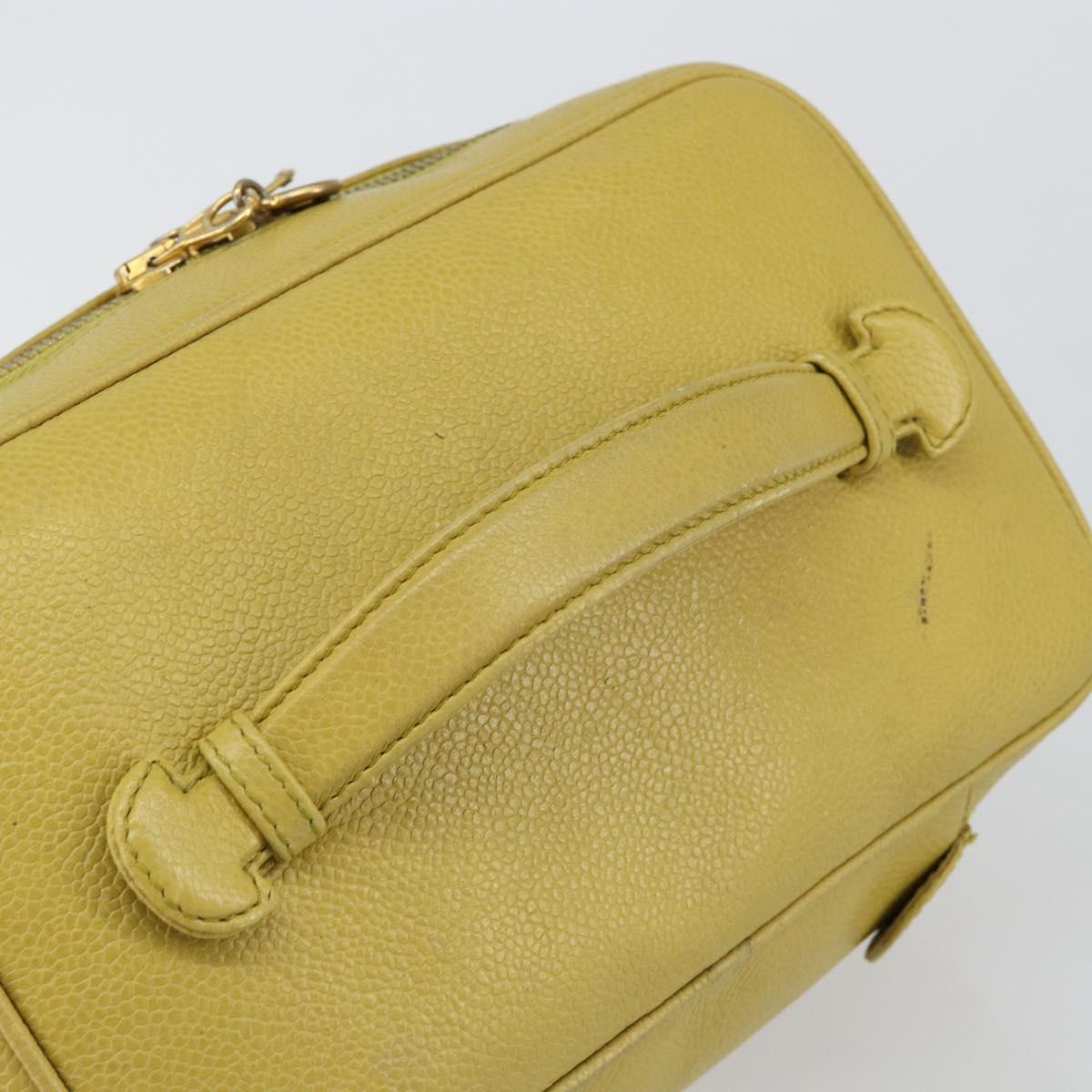 CHANEL COCO Mark Vanity Hand Bag Caviar Skin Yellow Gold CC Auth hk3102