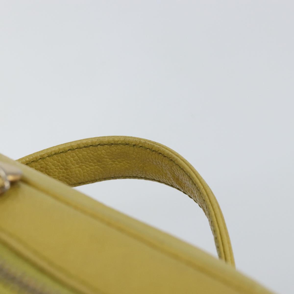 CHANEL COCO Mark Vanity Hand Bag Caviar Skin Yellow Gold CC Auth hk3102