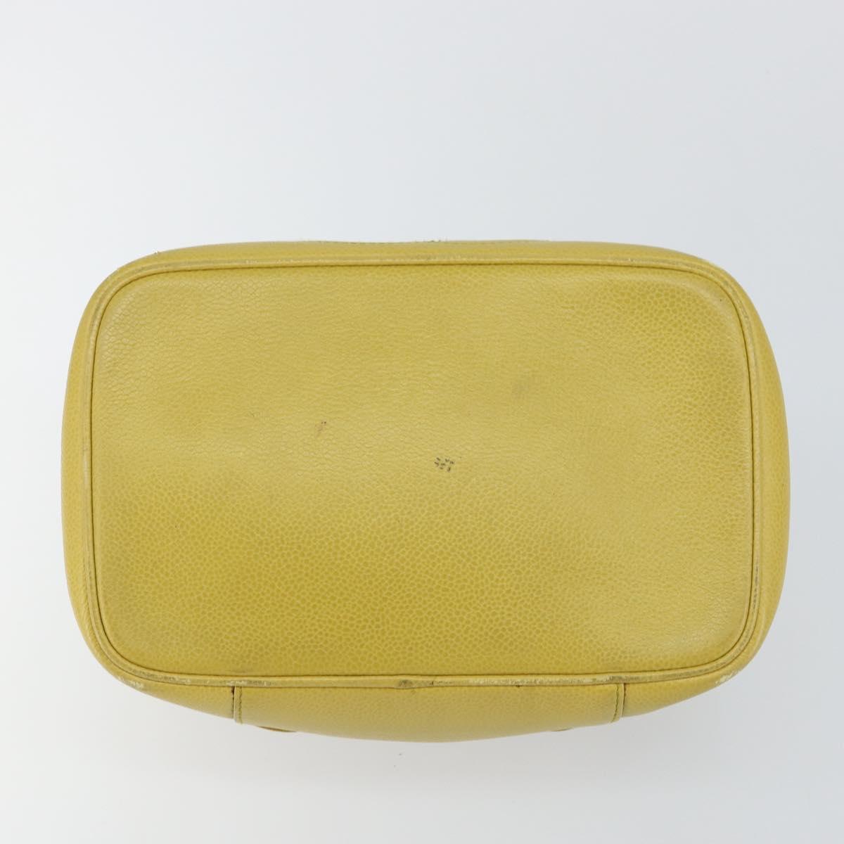 CHANEL COCO Mark Vanity Hand Bag Caviar Skin Yellow Gold CC Auth hk3102