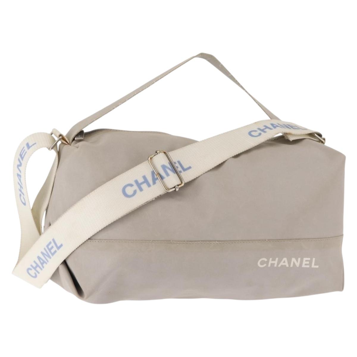 CHANEL Sports Shoulder Bag Nylon Gray Silver CC Auth hk3103