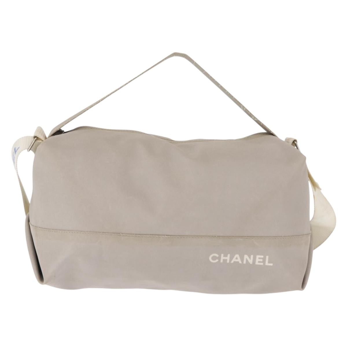 CHANEL Sports Shoulder Bag Nylon Gray Silver CC Auth hk3103
