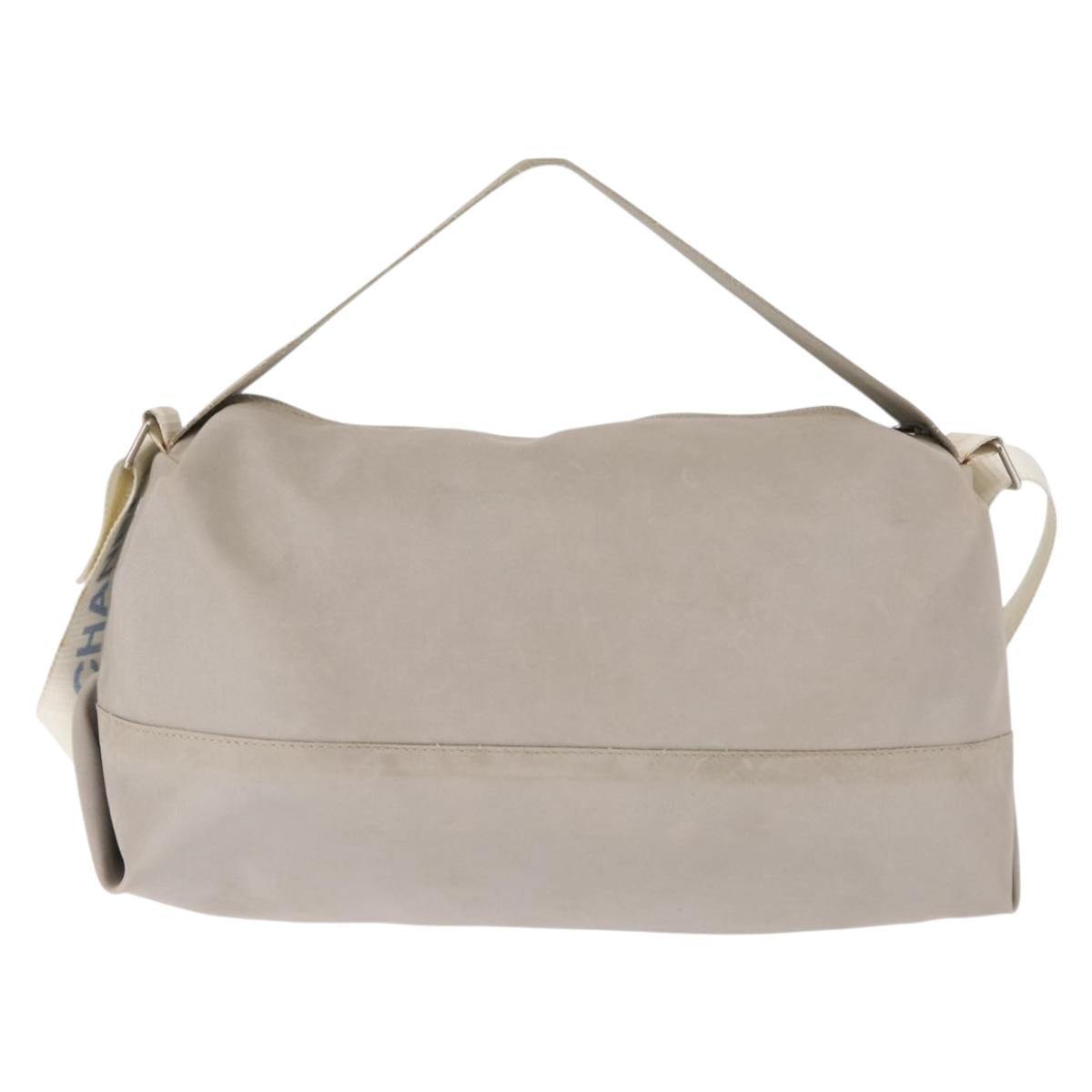 CHANEL Sports Shoulder Bag Nylon Gray Silver CC Auth hk3103