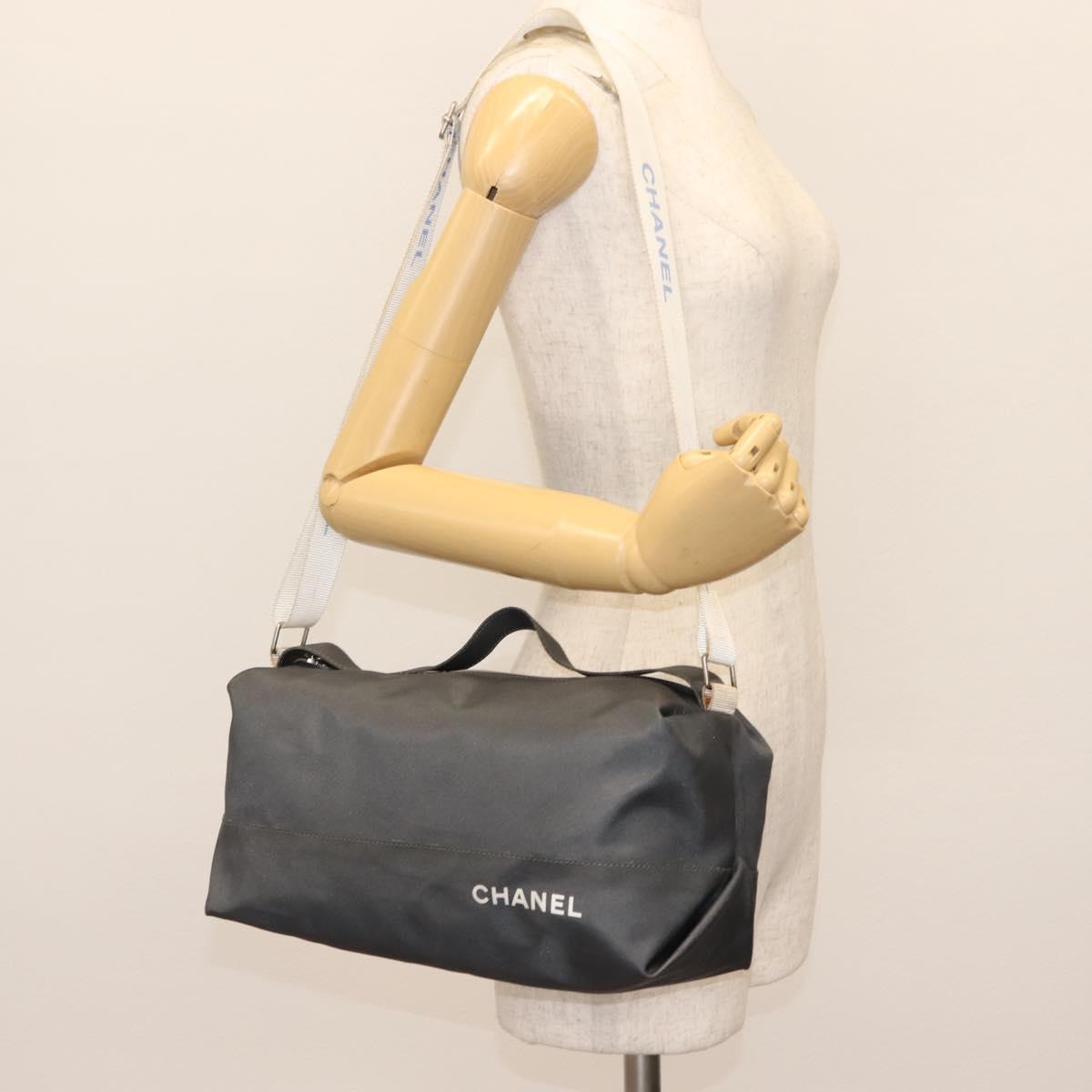 CHANEL Sports Shoulder Bag Nylon Gray Silver CC Auth hk3104