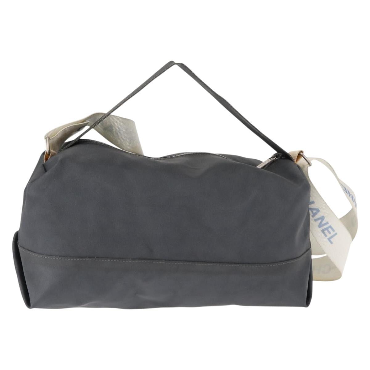 CHANEL Sports Shoulder Bag Nylon Gray Silver CC Auth hk3104