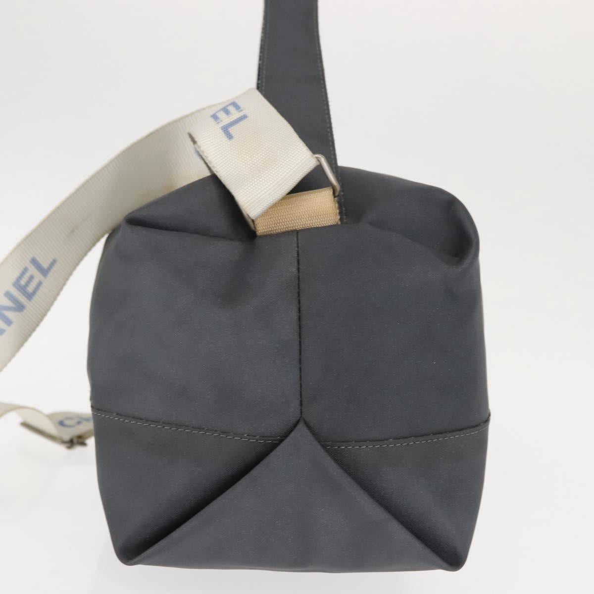 CHANEL Sports Shoulder Bag Nylon Gray Silver CC Auth hk3104