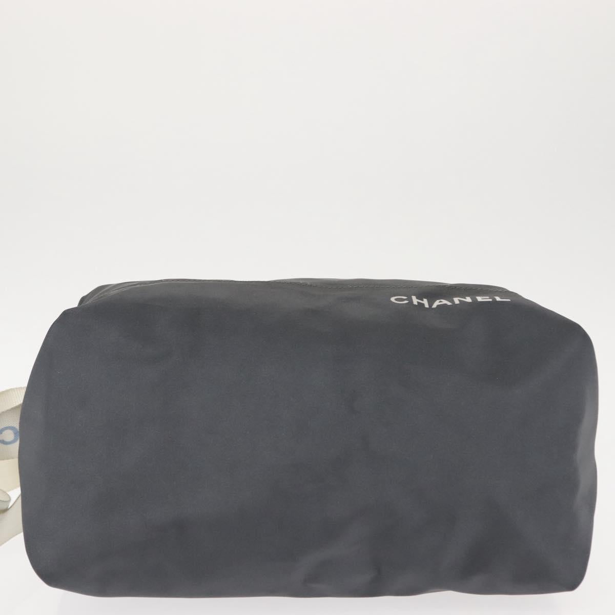 CHANEL Sports Shoulder Bag Nylon Gray Silver CC Auth hk3104