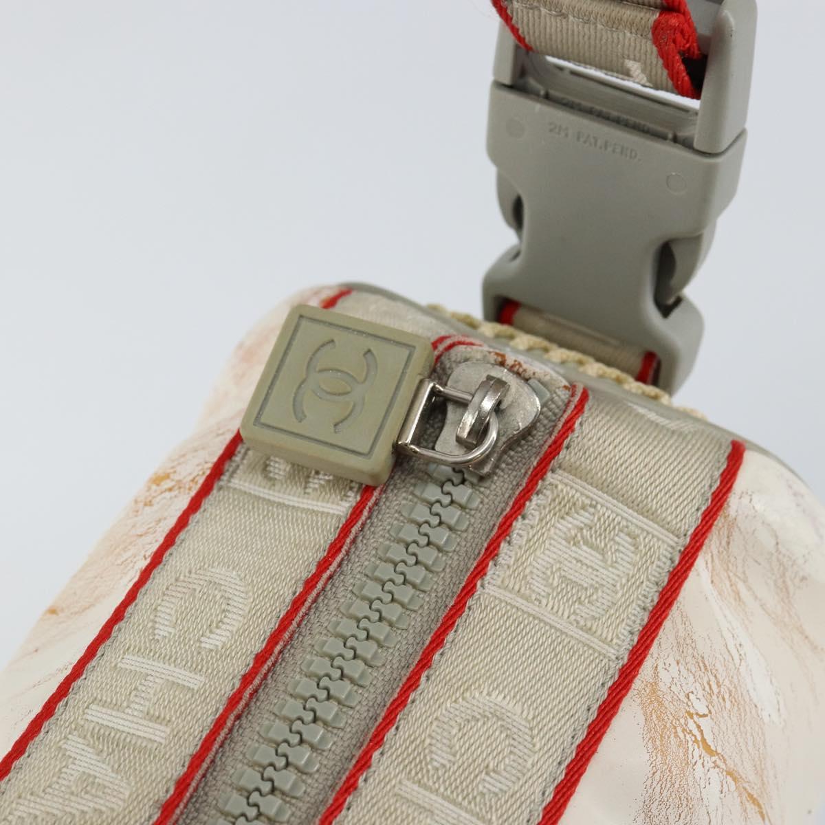 CHANEL Sports Shoulder Bag PVC Canvas White Silver CC Auth hk3105