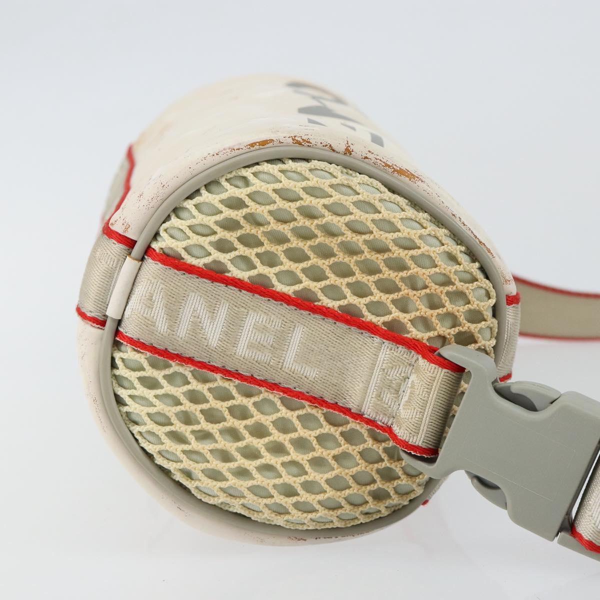 CHANEL Sports Shoulder Bag PVC Canvas White Silver CC Auth hk3105