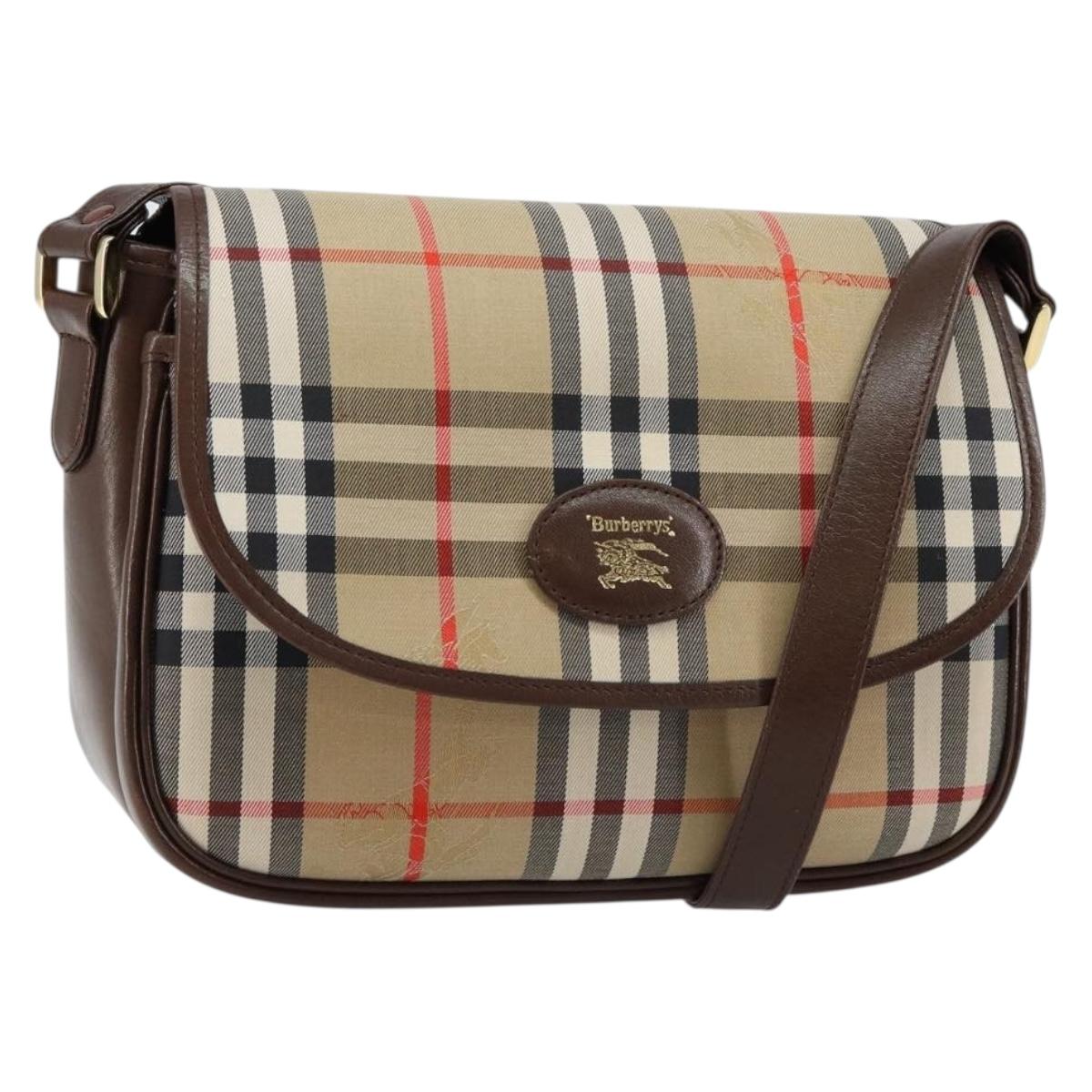 Burberrys Nova Check Shoulder Bag Canvas Beige Gold Auth hk3107