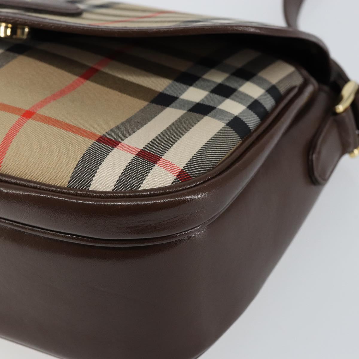 Burberrys Nova Check Shoulder Bag Canvas Beige Gold Auth hk3107