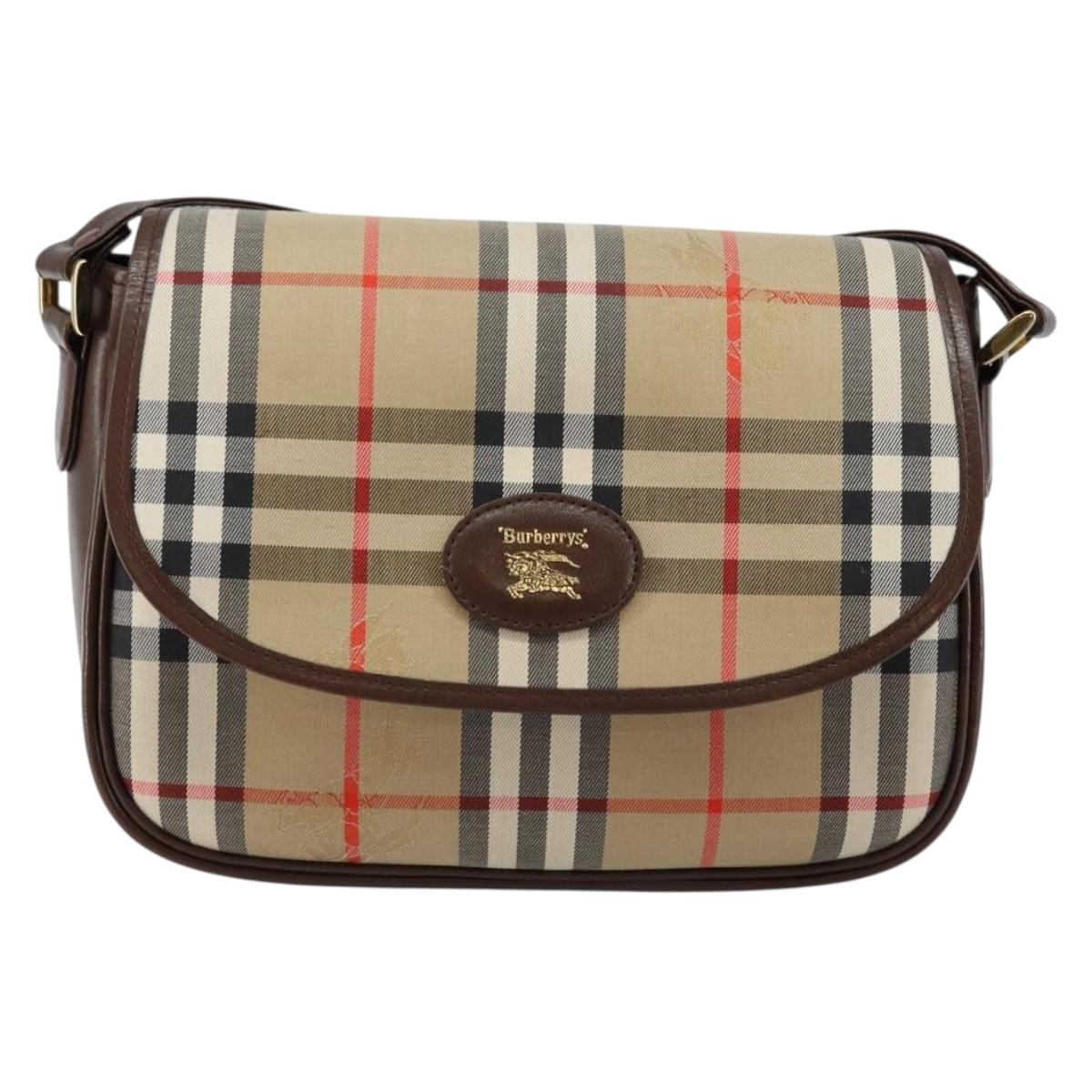 Burberrys Nova Check Shoulder Bag Canvas Beige Gold Auth hk3107