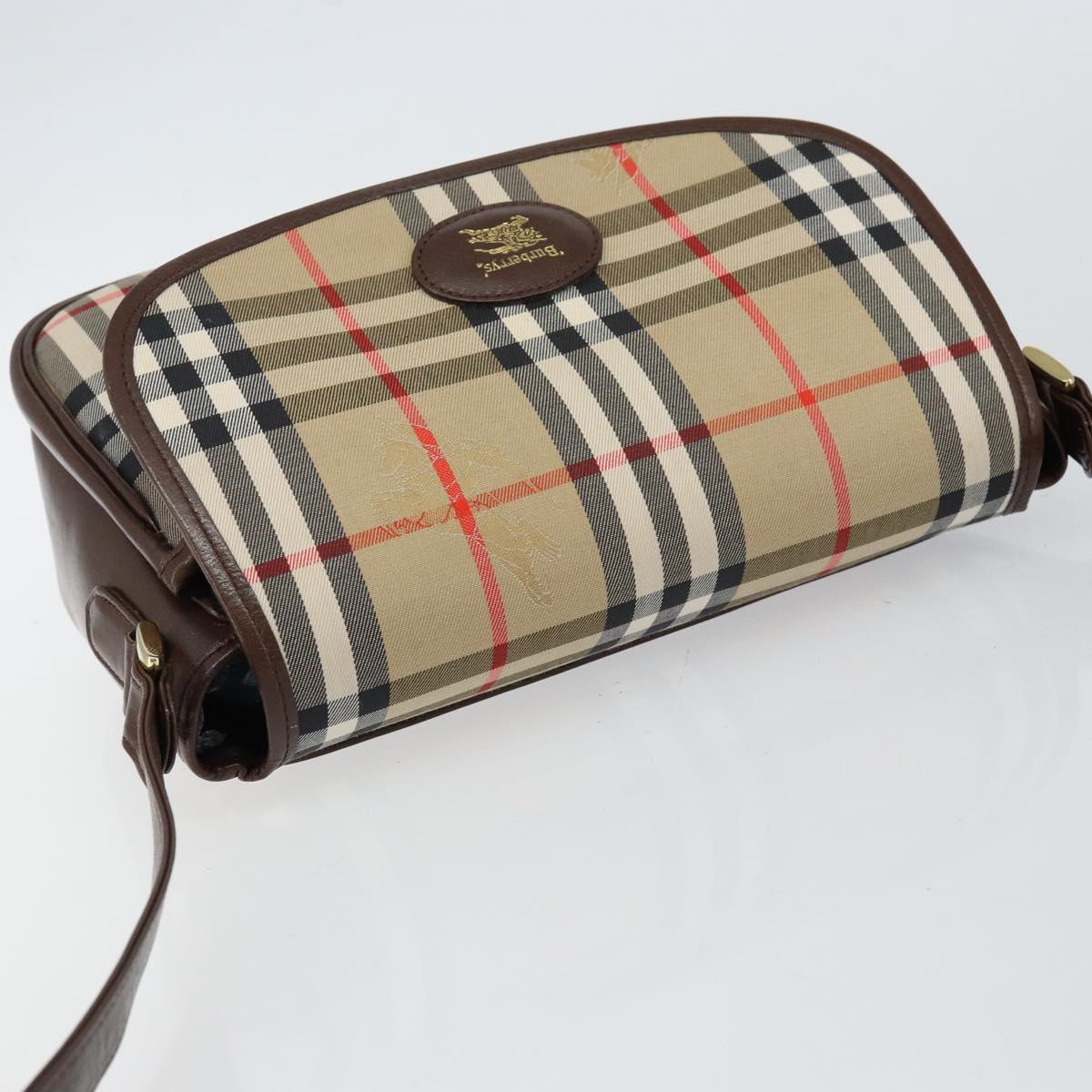Burberrys Nova Check Shoulder Bag Canvas Beige Gold Auth hk3107