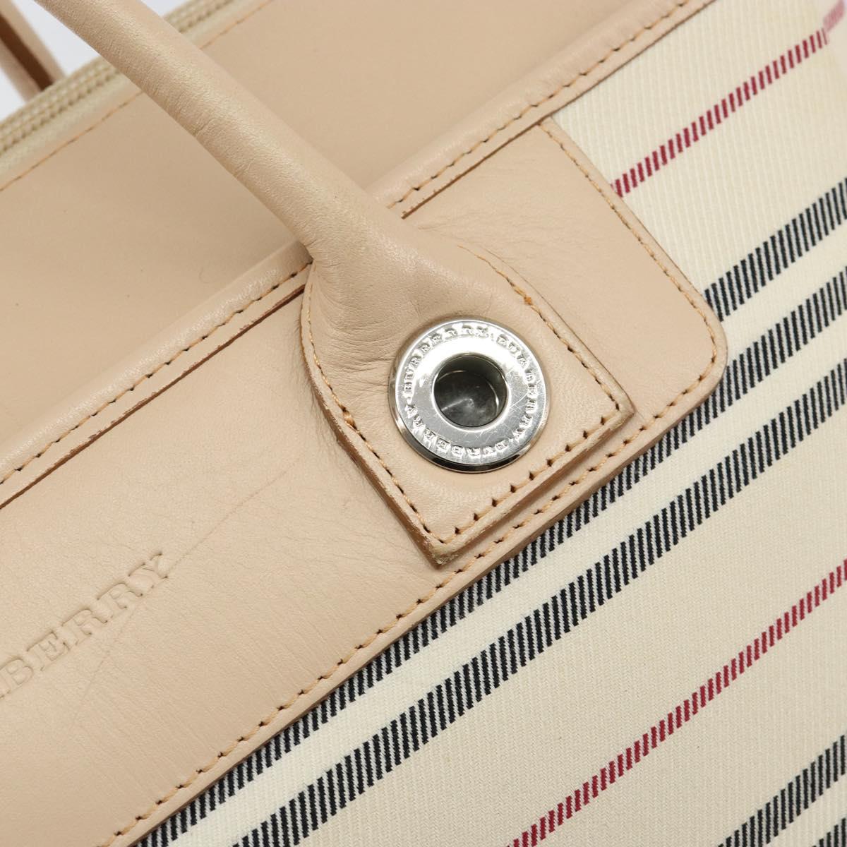 BURBERRY Tote Bag Canvas Ivory Silver Auth hk3108