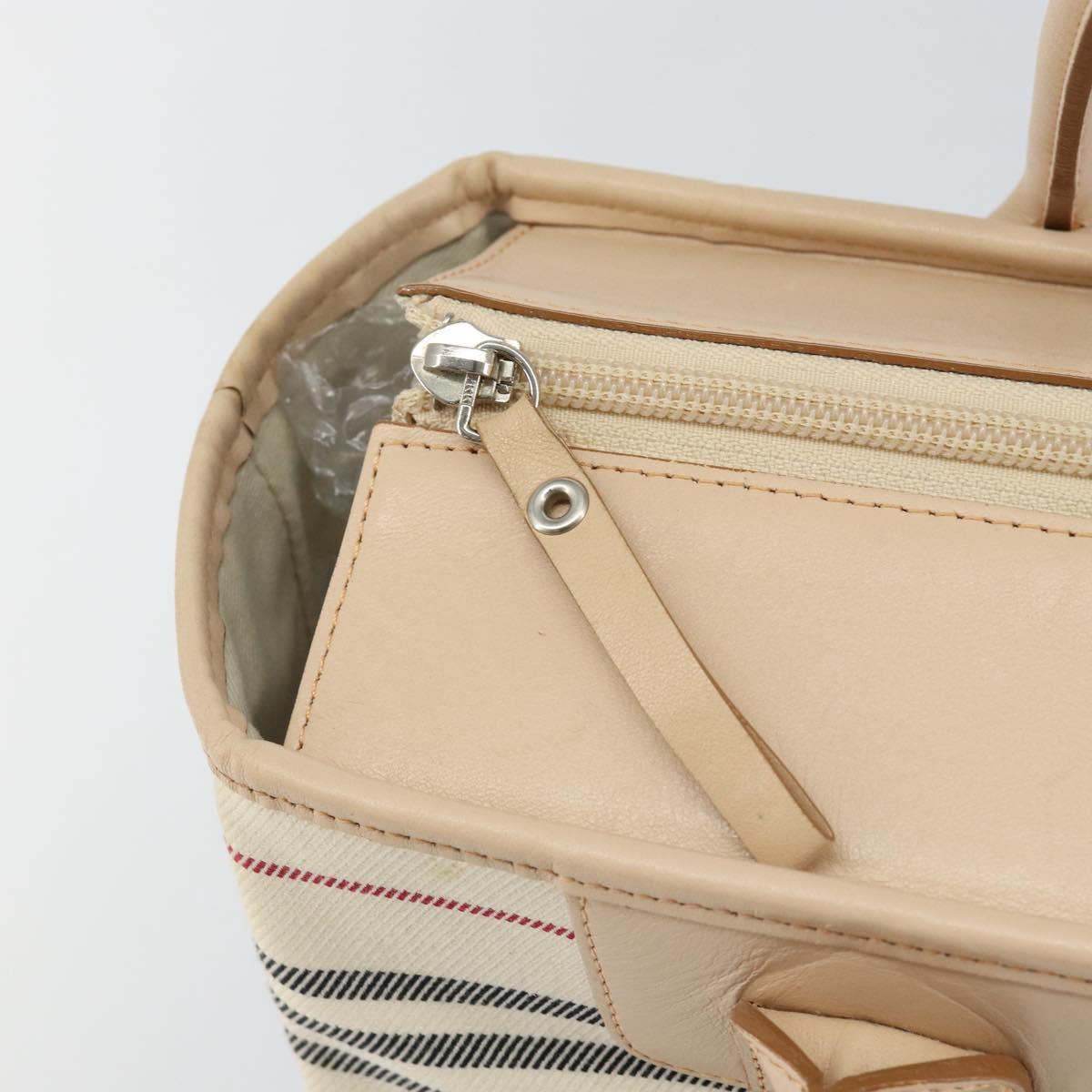 BURBERRY Tote Bag Canvas Ivory Silver Auth hk3108