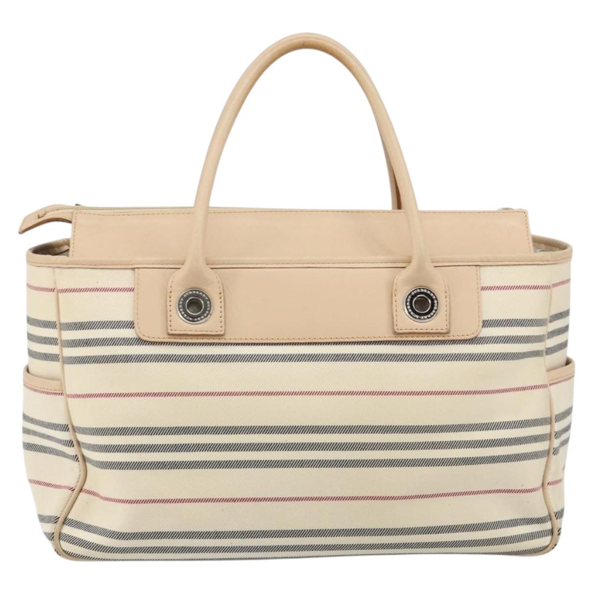 BURBERRY Tote Bag Canvas Ivory Silver Auth hk3108