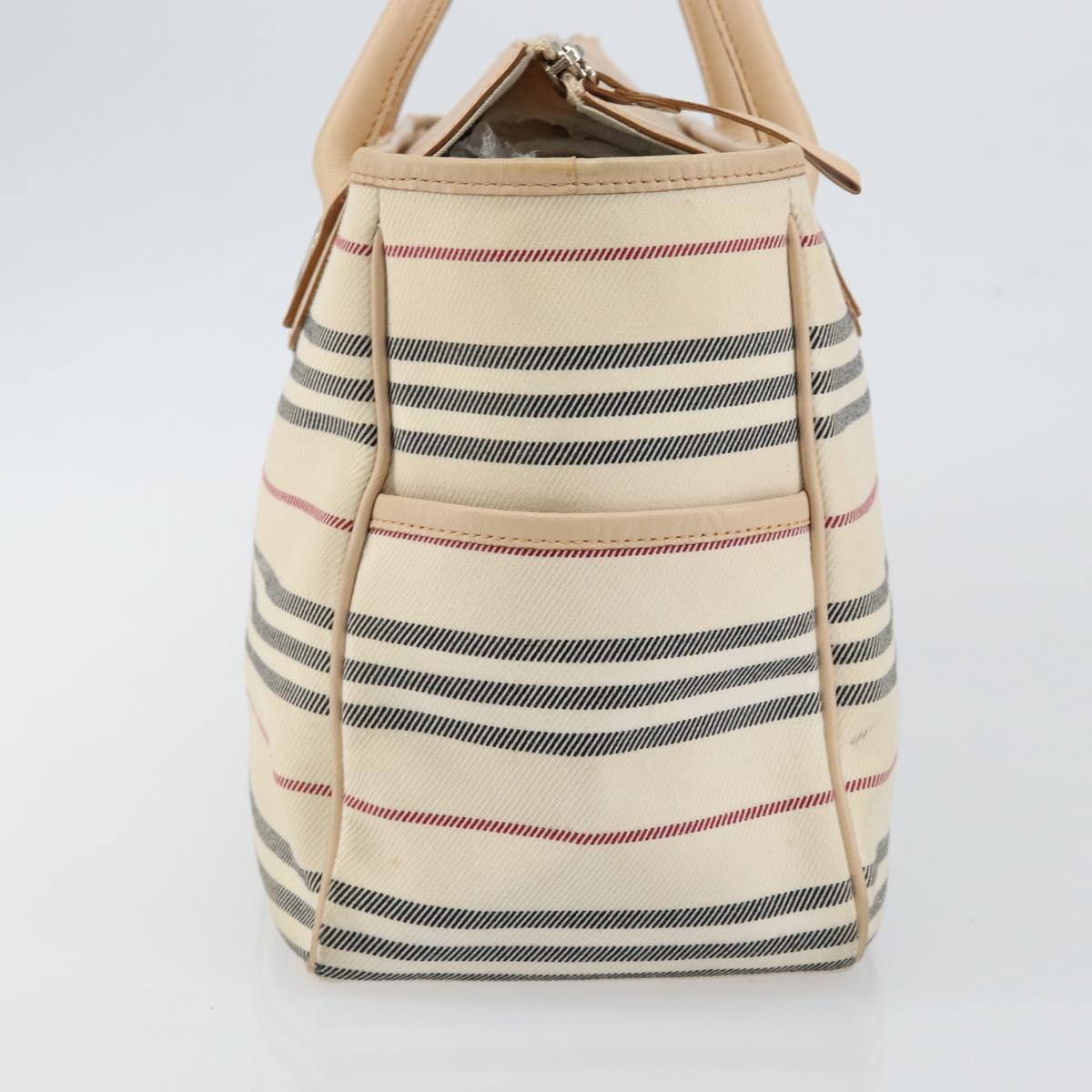 BURBERRY Tote Bag Canvas Ivory Silver Auth hk3108