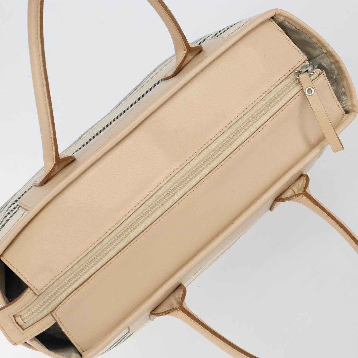 BURBERRY Tote Bag Canvas Ivory Silver Auth hk3108