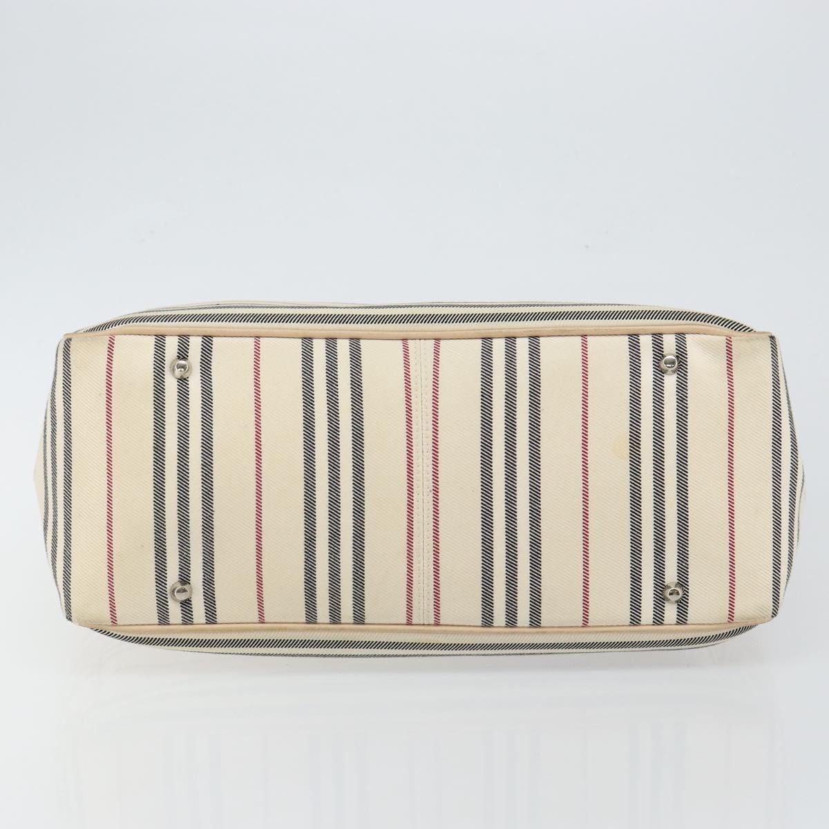 BURBERRY Tote Bag Canvas Ivory Silver Auth hk3108