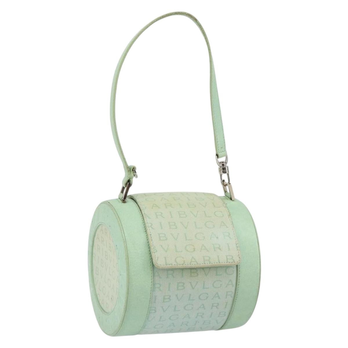 BVLGARI Logo mania Shoulder Bag Canvas Leather Green Emerald Auth hk3109