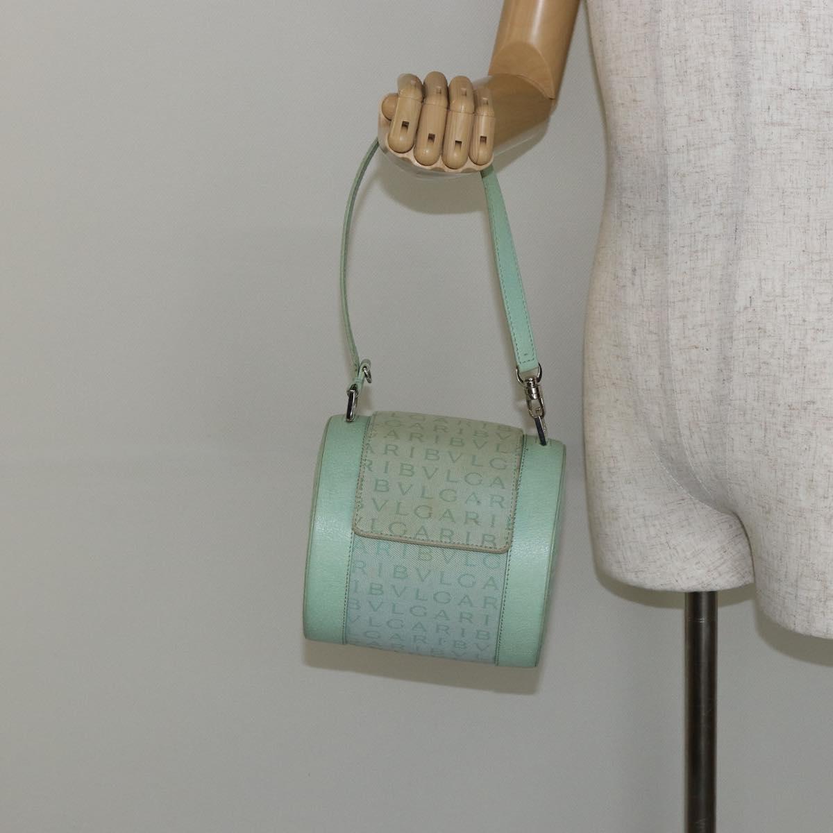 BVLGARI Logo mania Shoulder Bag Canvas Leather Green Emerald Auth hk3109