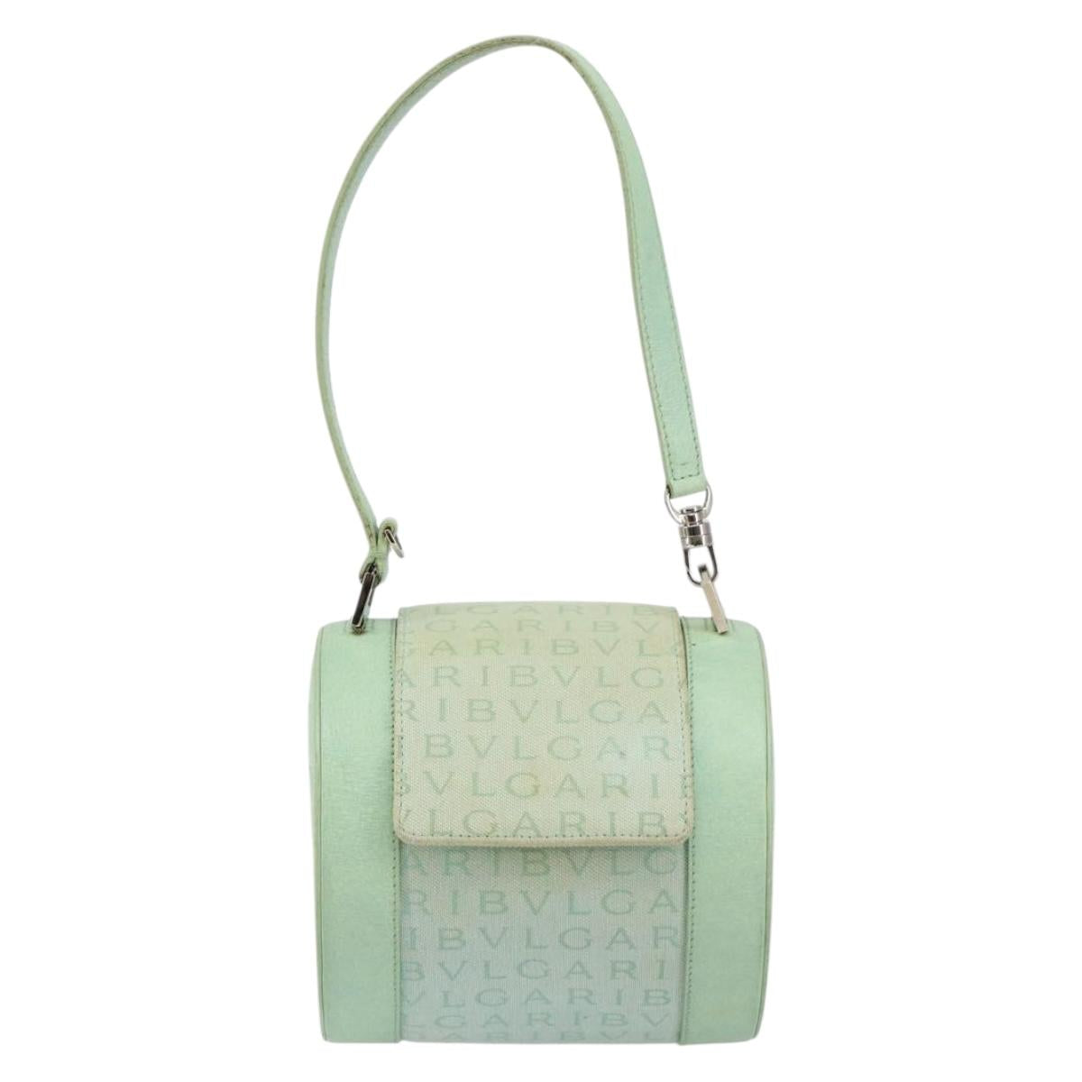 BVLGARI Logo mania Shoulder Bag Canvas Leather Green Emerald Auth hk3109