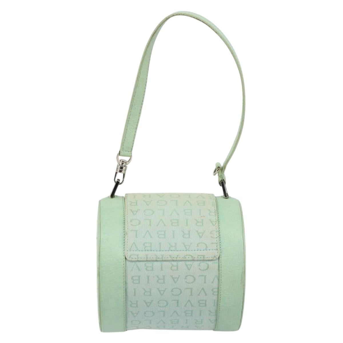 BVLGARI Logo mania Shoulder Bag Canvas Leather Green Emerald Auth hk3109