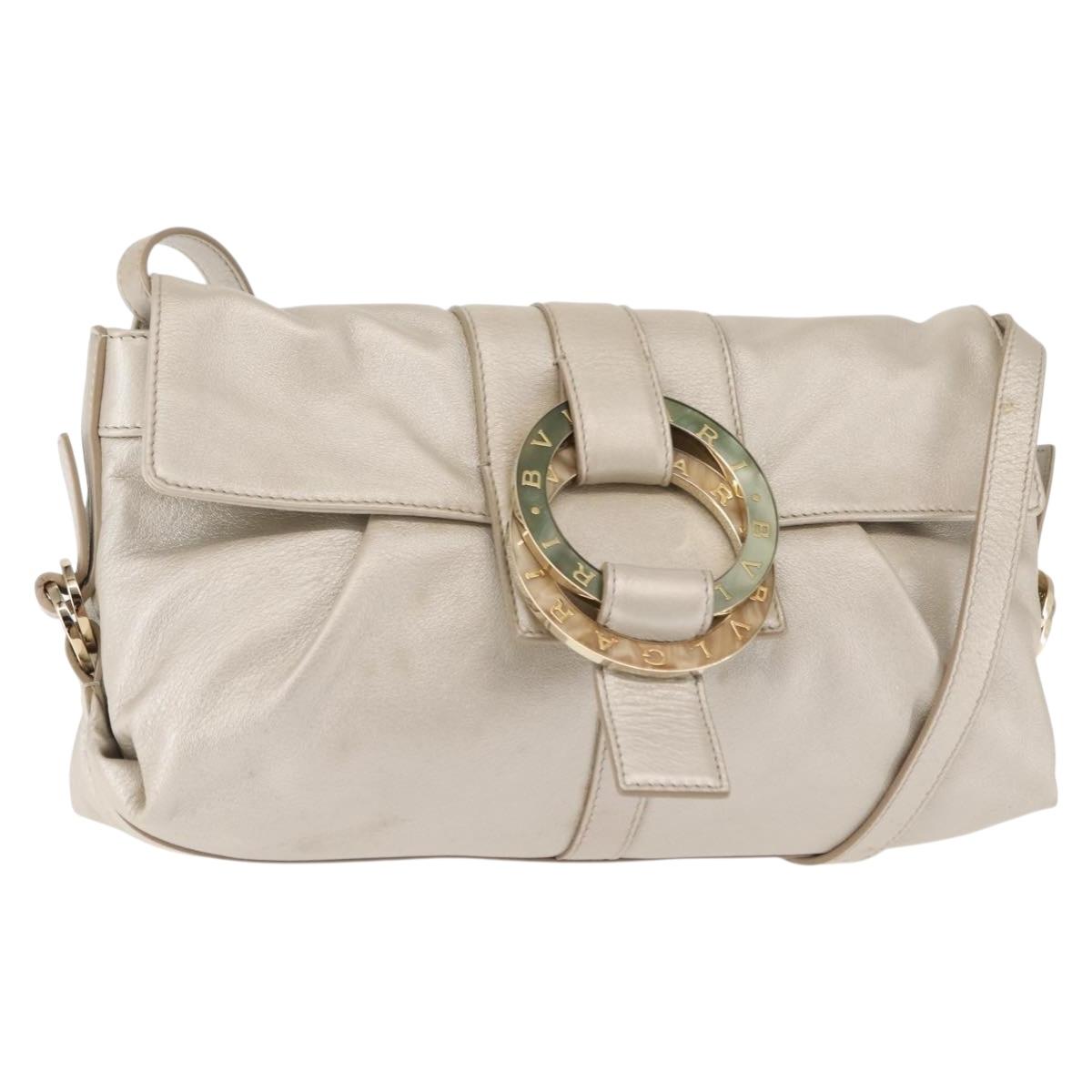 BVLGARI Chandra Shoulder Bag Leather Silver Gold Auth hk3110