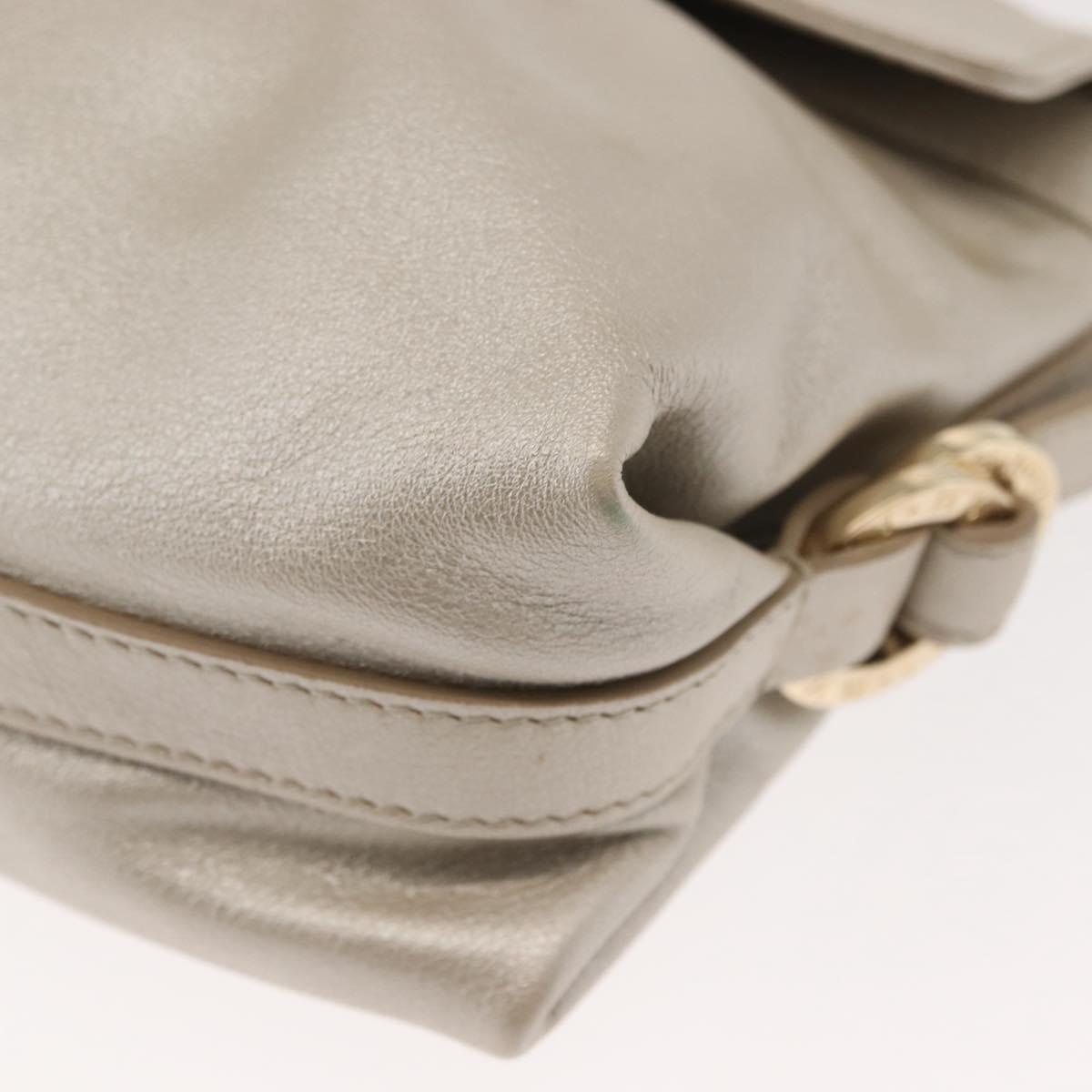 BVLGARI Chandra Shoulder Bag Leather Silver Gold Auth hk3110